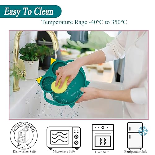 Miniatura 10 de Juego de 3 manteles individuales de silicona para niños pequeños, cuchara y tenedor, platos divididos para bebés, niños y bebés, autoalimentación,