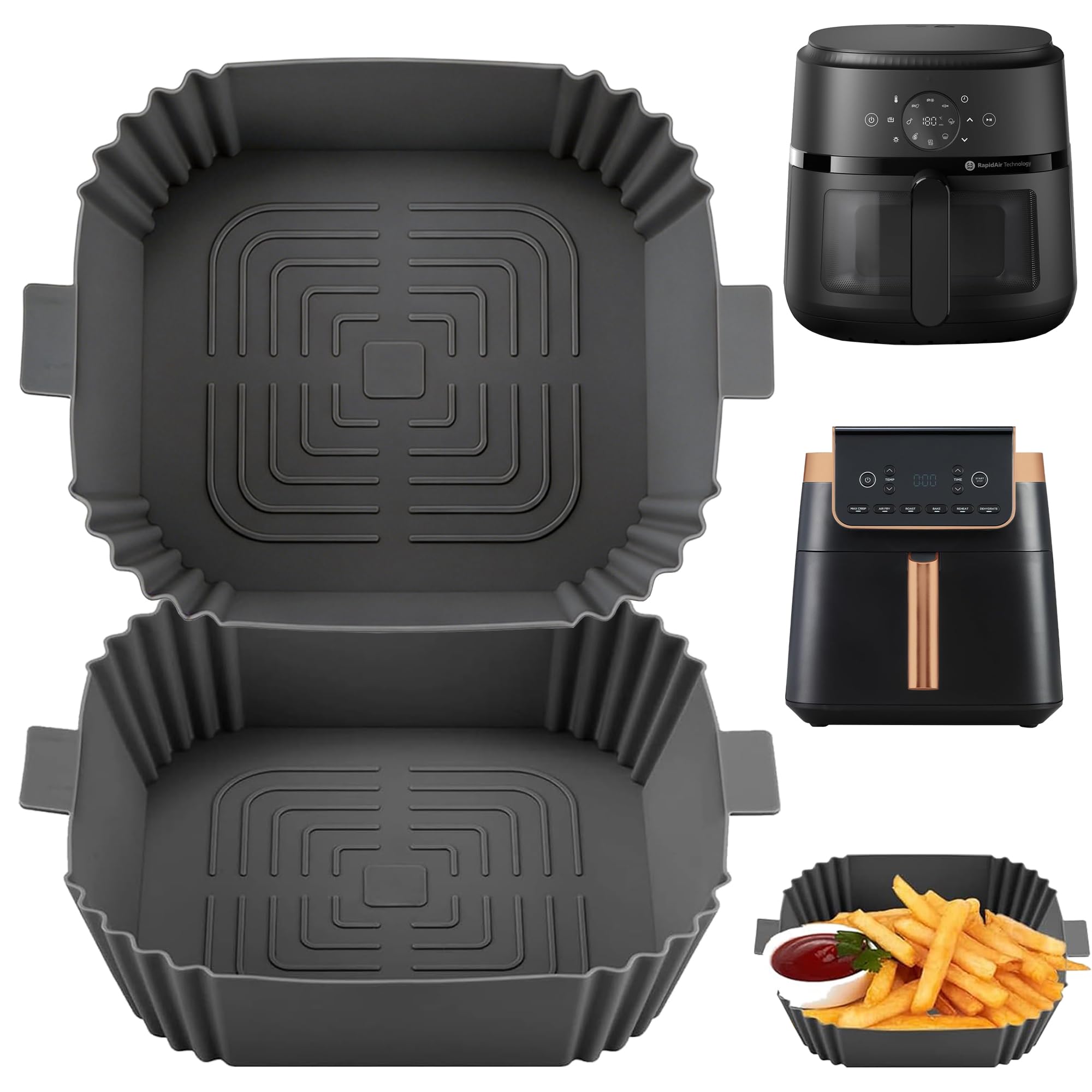 Air Fryer Liners Silicone Air Fryer Liner Reusable,2pcs Air Fryer Silicone Liners Accessories Reusable Airfryer Liner Non-Stick Baking Paper Pot Air Fryers Basket Tray Baking Pan Replacement-picture-19