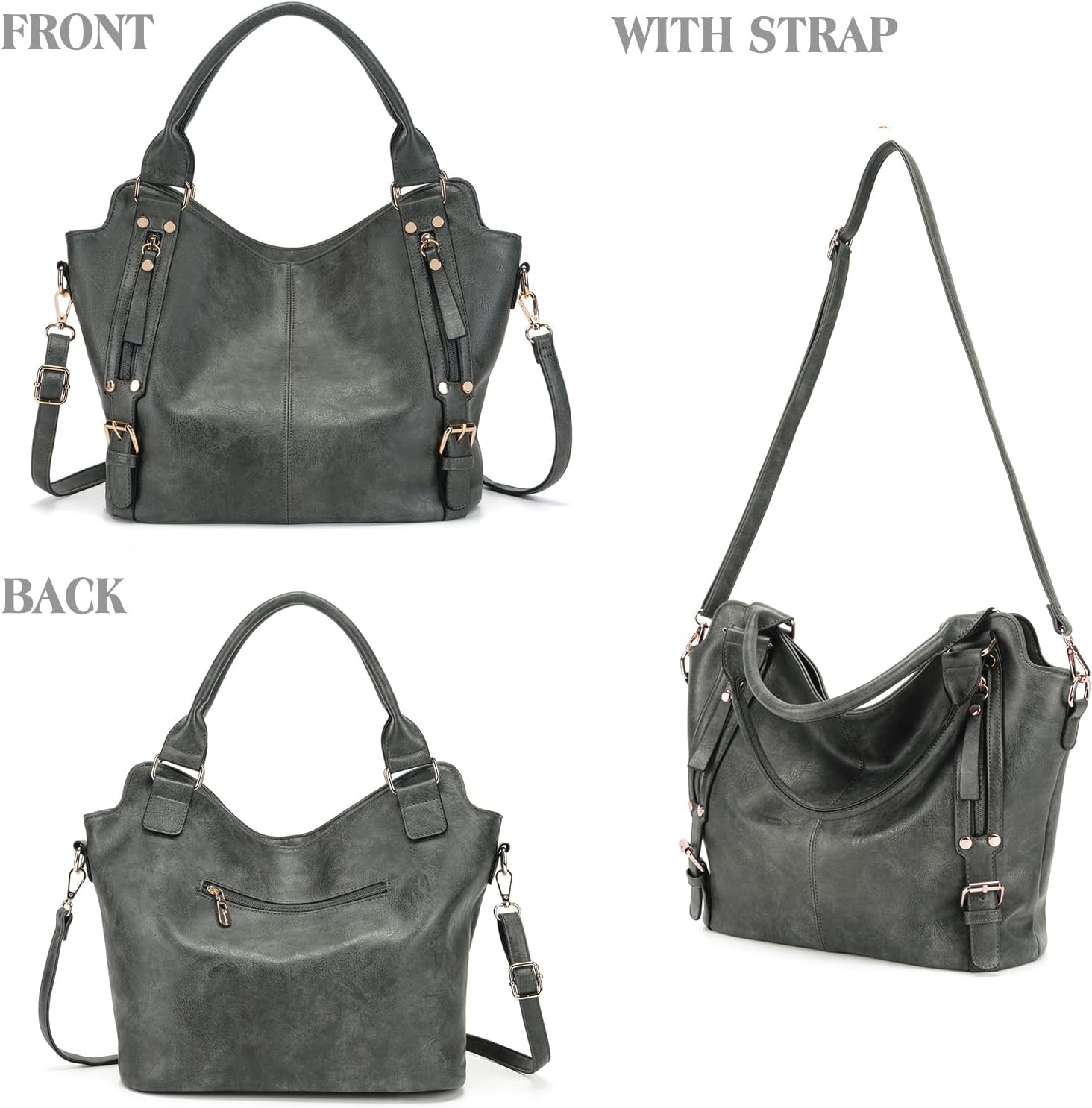 Crossbody Bags for Women Large Hobo Purse PU Leather Shoulder Handbag Ladies Tote Wallet Set 2PCS - Image 3