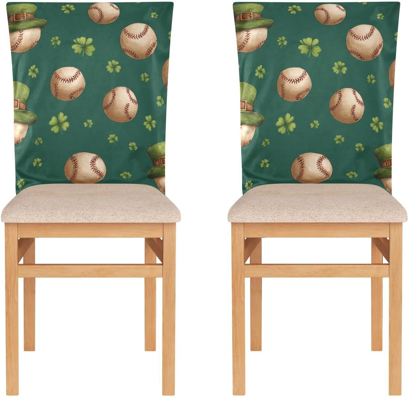 ALAZA Vintage Baseballs Clovers Chair Back Cover Set of 6, Washable Reusable Removable Chair Slipcovers Decorative Chair Cover for Home Kitchen Wedding Party