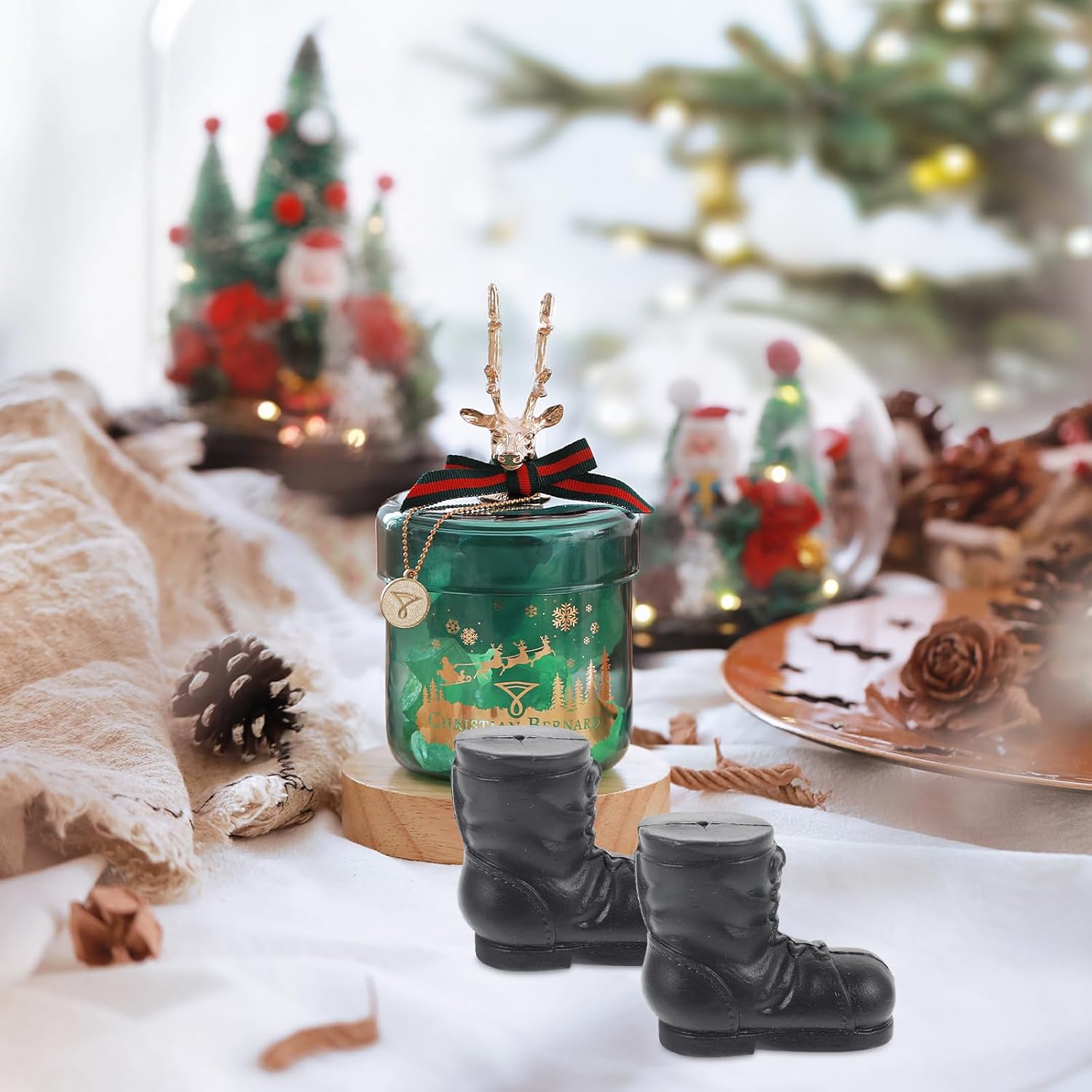 10Pcs Mini Santa Boots Black Elf Shoes for Christmas Crafts Dollhouse Decorations