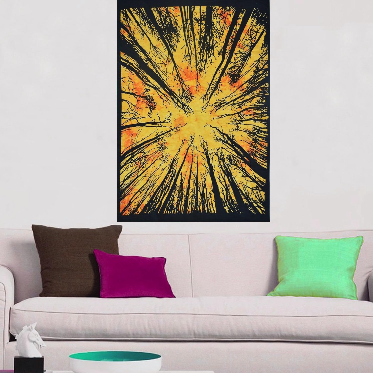 Arazzo Boho Fatto A Mano In Cotone 100% – 102x76 Cm, Colori Fungo E Blu, Perfetto Per Camera E Meditazione