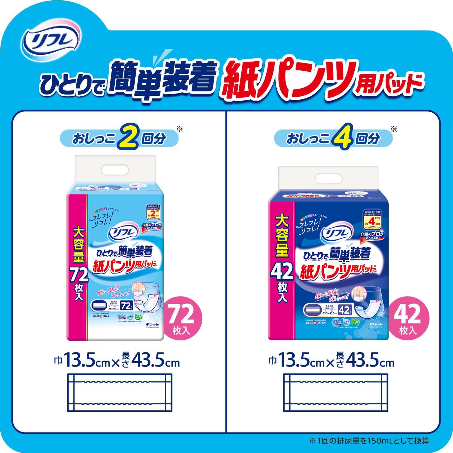 Amazon.co.jp: リフレ ひとりで簡単装着 紙パンツ用パッド 4回吸収 42