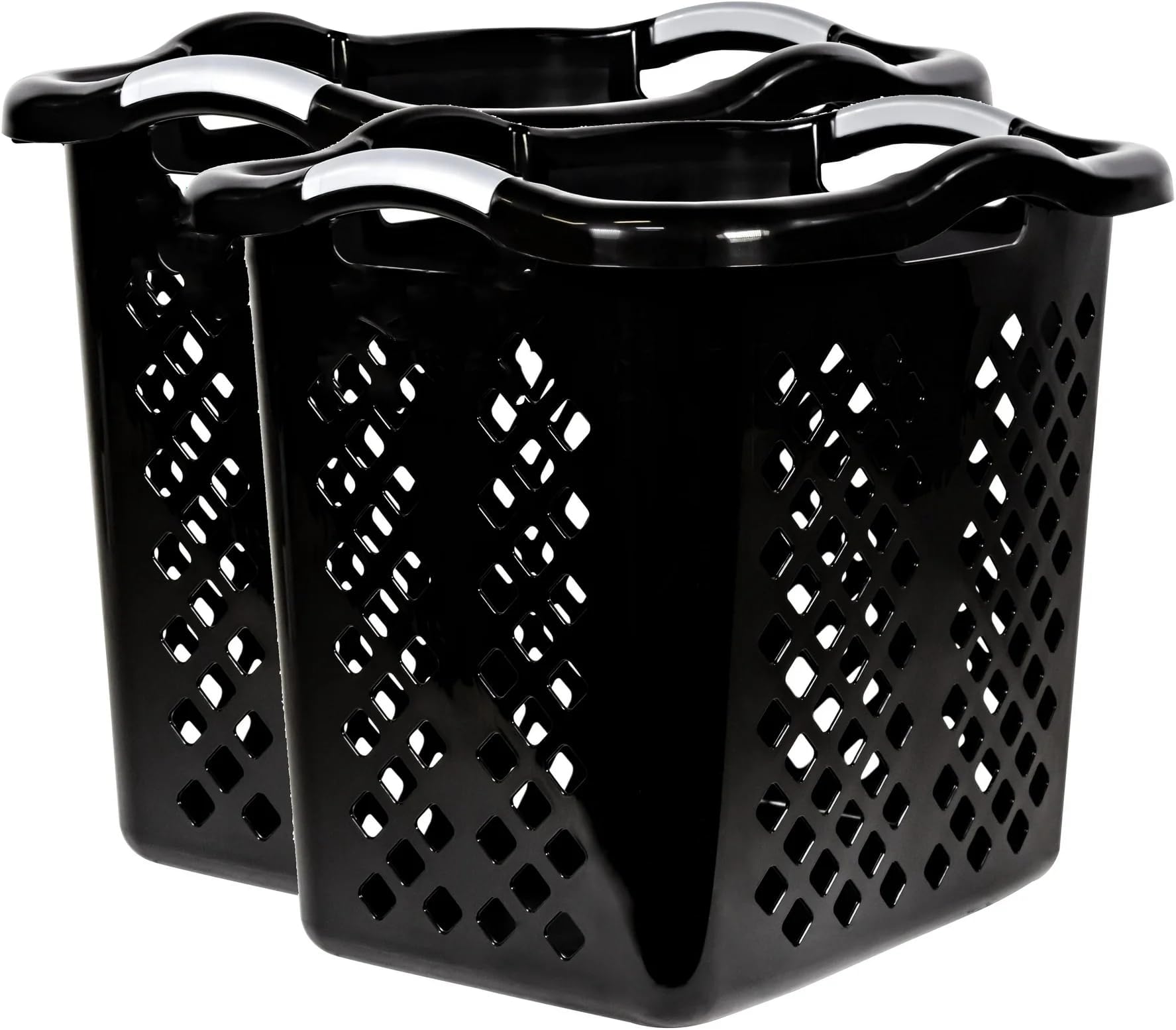 2-Pack Laundry Baskets, 2 Bushel Large Capacity Hamper with Handles, Durable Plastic Storage Baskets for Laundry, Toys & Clothes, Black, for Adults and Teens