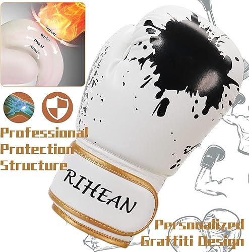 Miniatura 3 de Guantes de boxeo para niños de 8 onzas, adecuados para niños de 12 a 16 años, ideales para entrenamiento en kickboxing, Muay Thai y MMA, color blanco