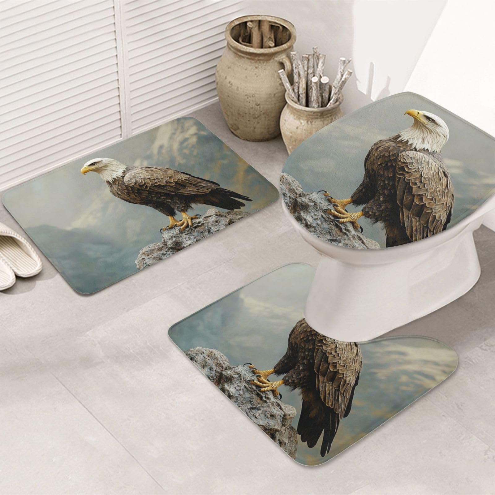 Alfombras de baño de 3 piezas Alpine Eagle lavables y antideslizantes