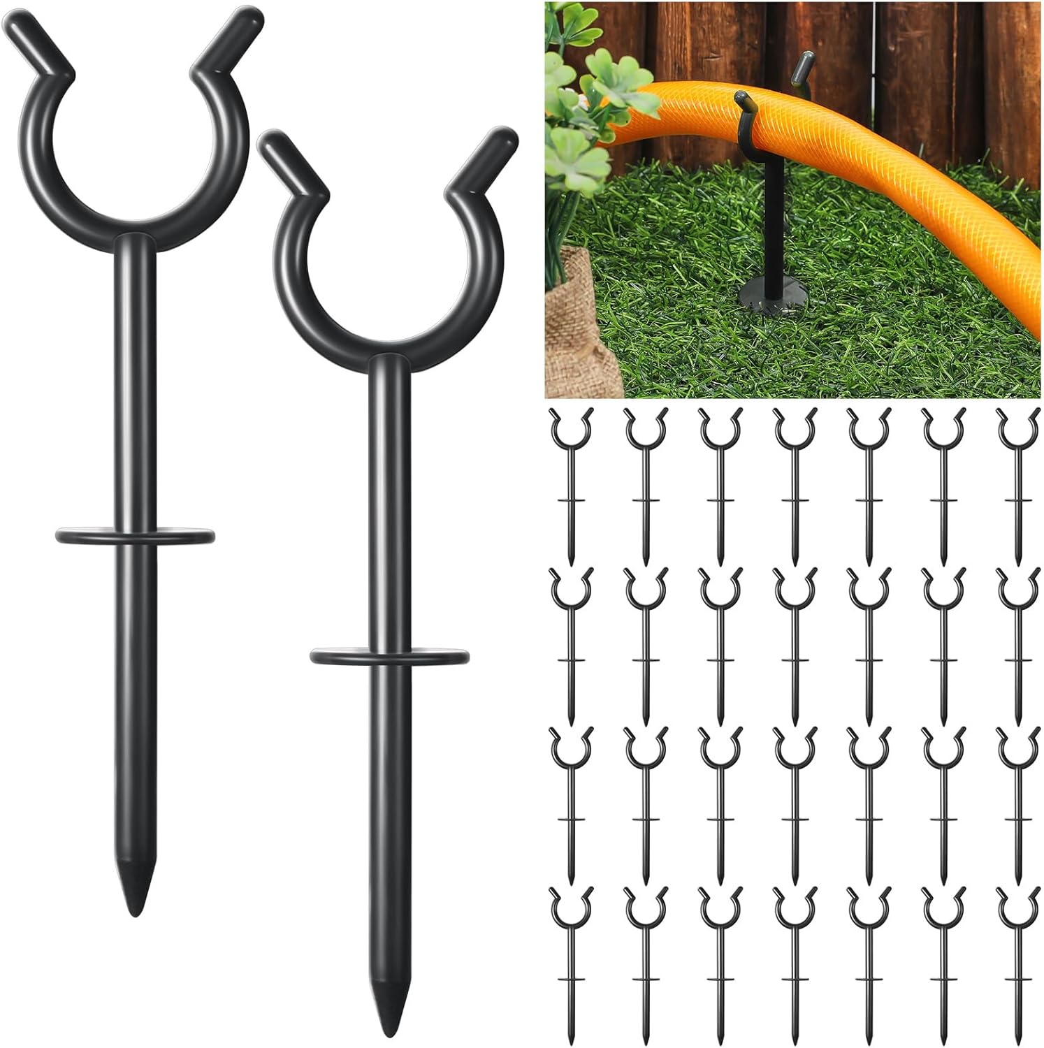 Taiyin 20 Pcs 3/4'' Garden Hose Holder Brackets Garden Guide Holder Decorative Outdoor Guide Stakes Support Spike Plant Tool to Keep Off Lawn for Yard (Green)