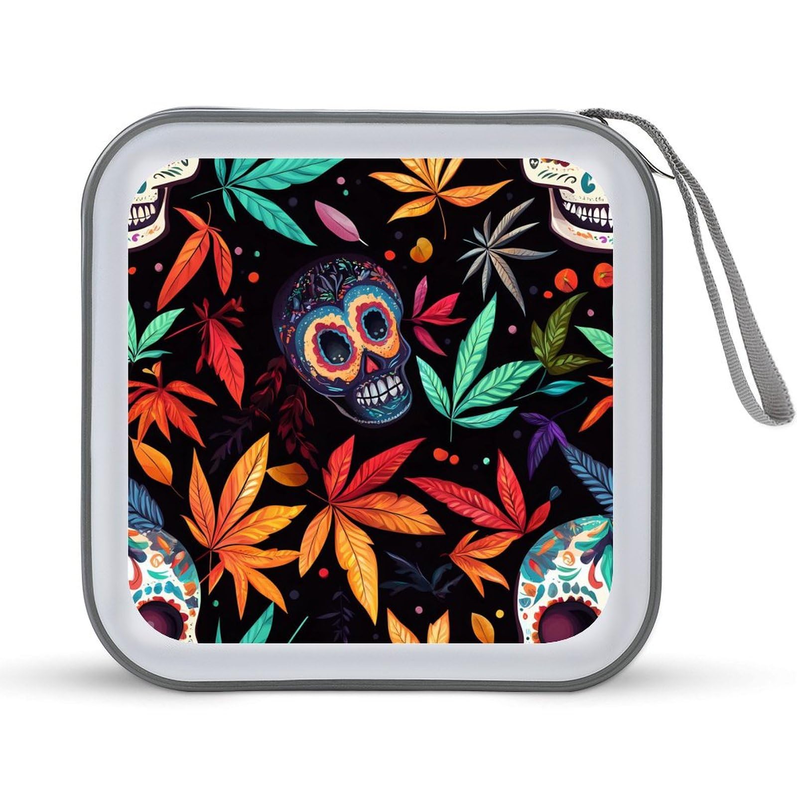 Colorful Skull Weed Plants CD Case Plastic DVD Case Holder Wallet Disc Storage Organizer for Car Travel