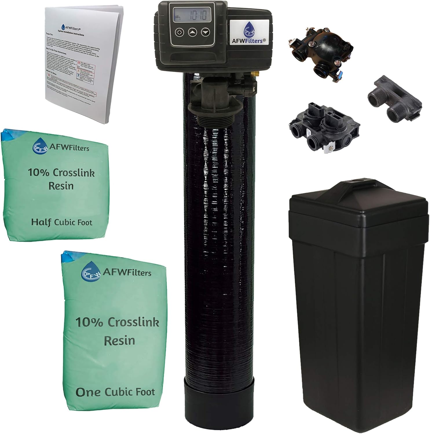 AFWFilters Premium Fleck 5600 SXT Meter Demand Water Softener - 48,000 Grain Capacity with 10% Long Life Crosslink Resin