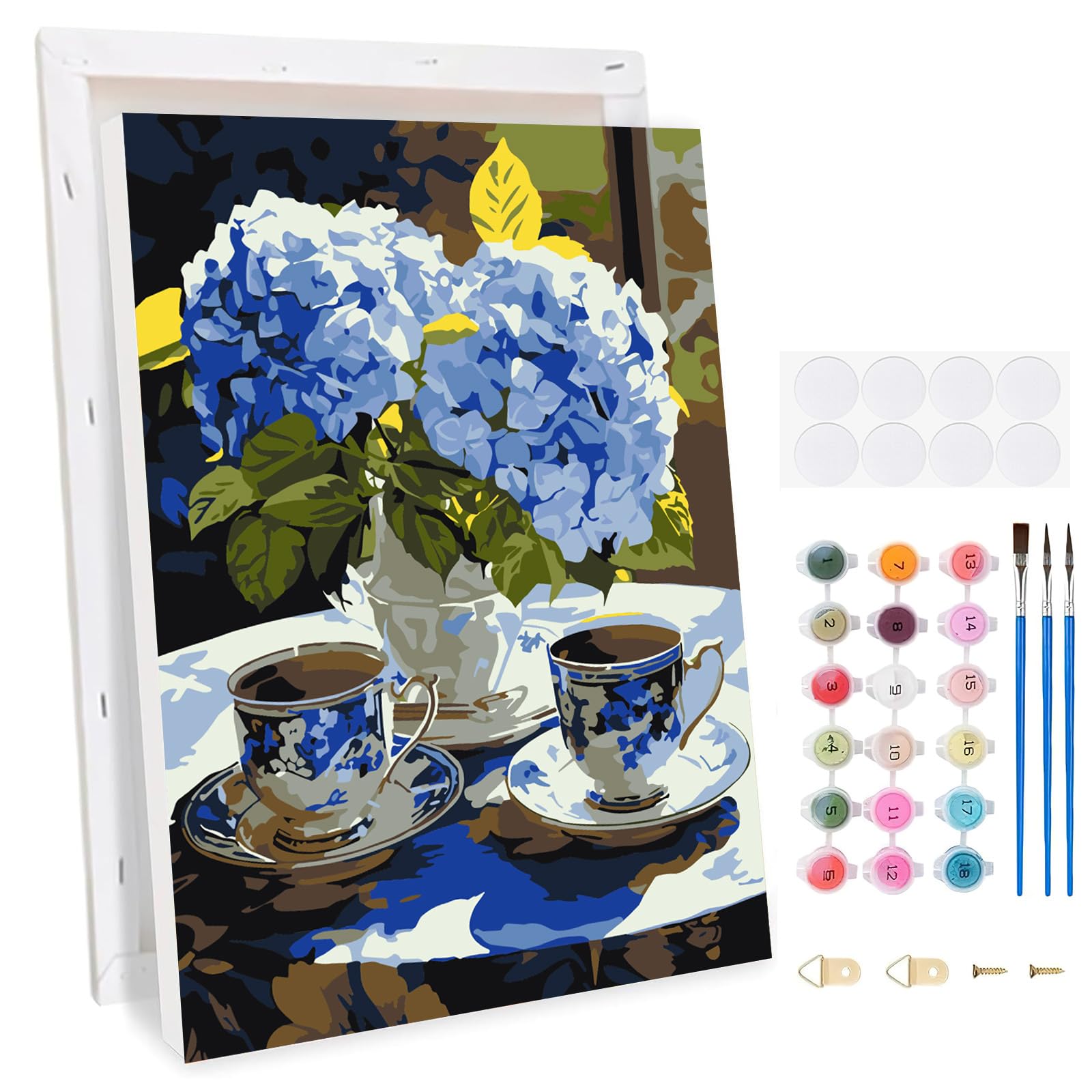 TLIOBLO Purple Hydrangea Flowers Framed Paint by Numbers Kits for Adults Kids Ages 8-12, Paint by Numbers Tea with All Accessories, DIY Painting on Canvas for Home Decor Gifts 8x12in