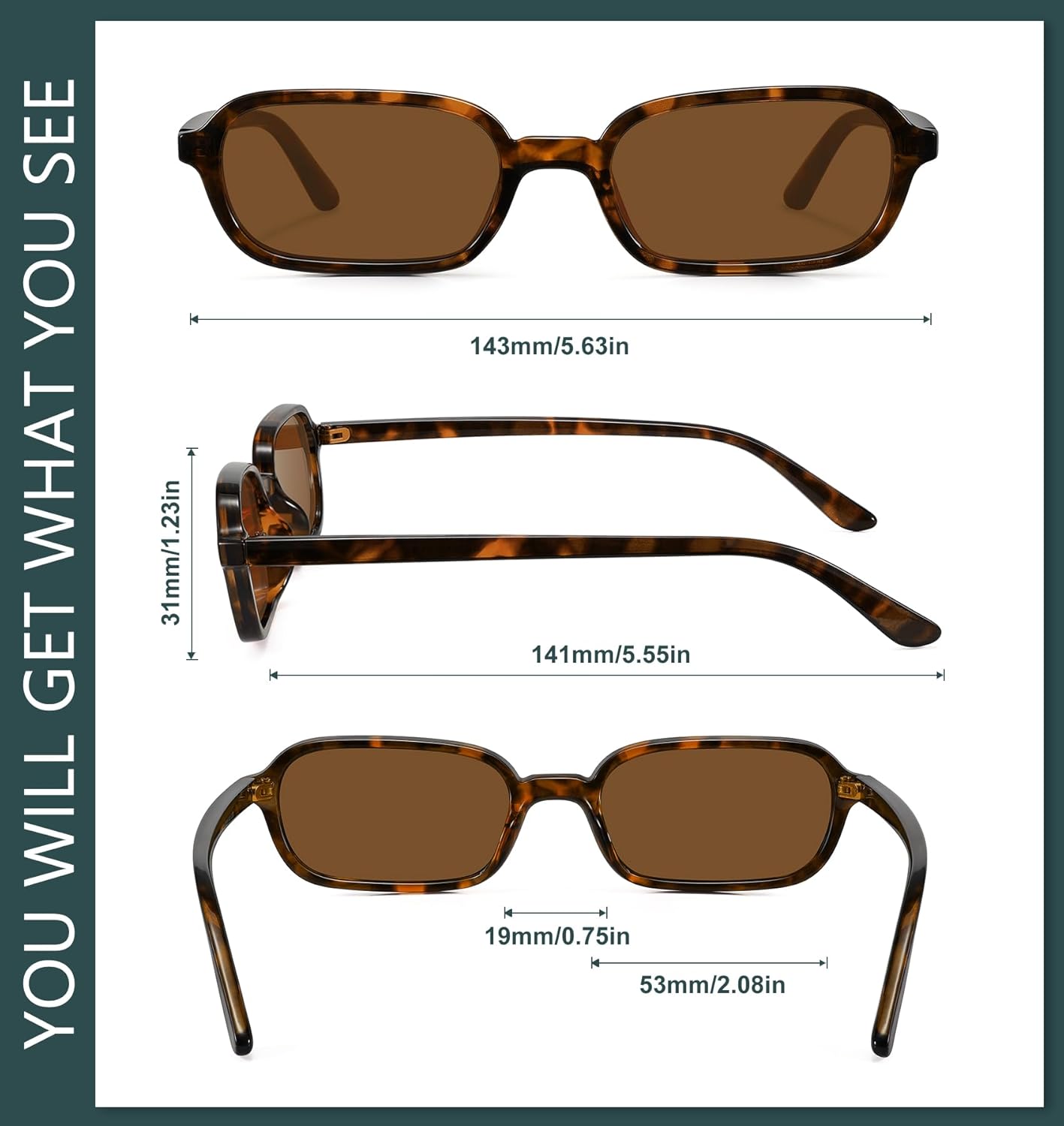 WOWSUN Retro Rectangle Sunglasses Womens Small Trendy 90s Sun Glasses Sunnies UV400 Protection - Image 5