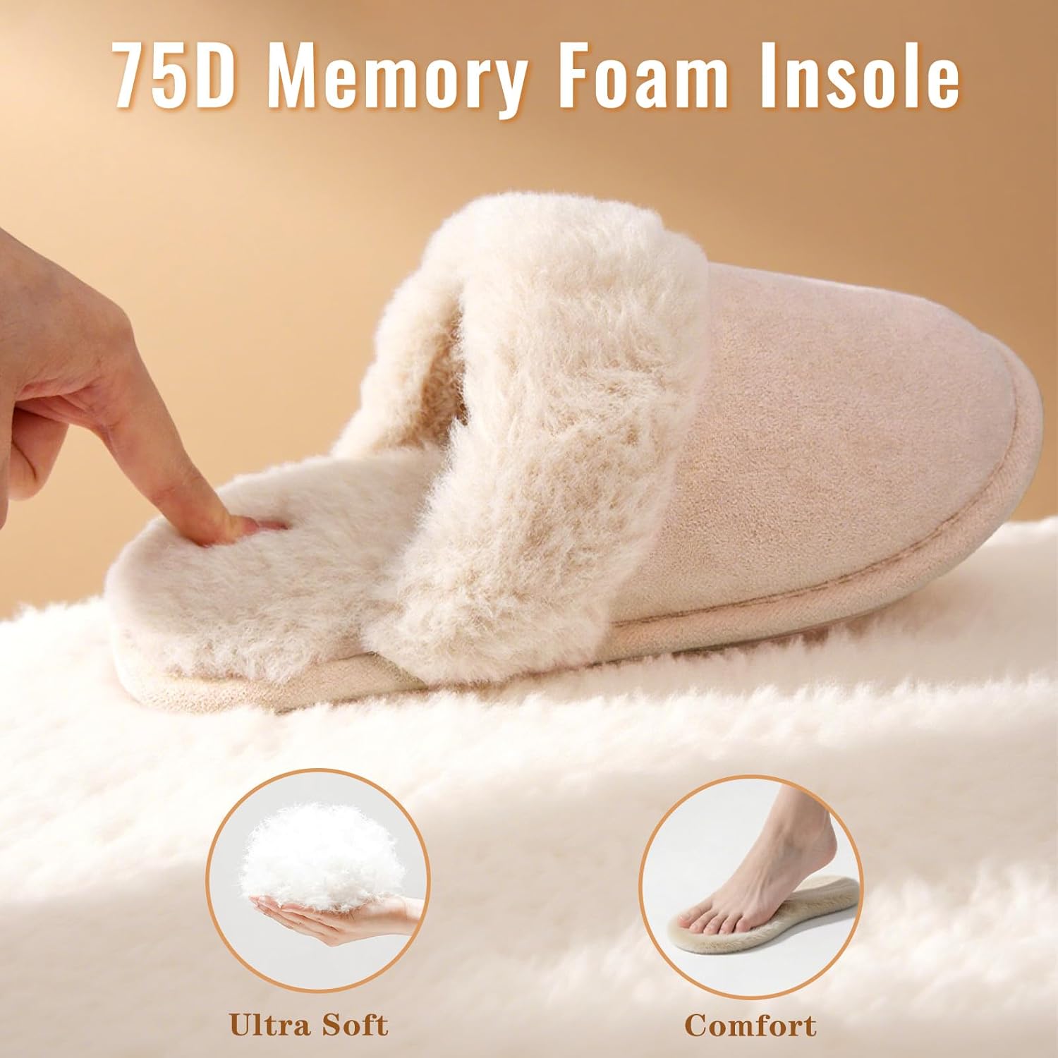 Women's Memory Foam Fuzzy Slippers Fluffy Plush Indoor Outdoor Non-Slip Thin Sole Winter House Shoes - Image 2