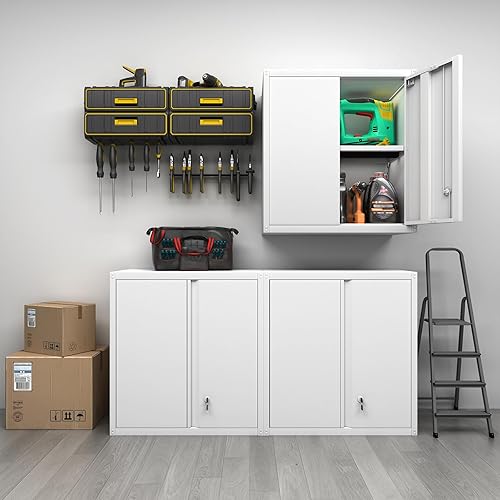 Miniatura 5 de GREATMEET Gabinete de almacenamiento de metal con cerradura y puertas, gabinete de almacenamiento de pared de acero para garaje, gabinete superior