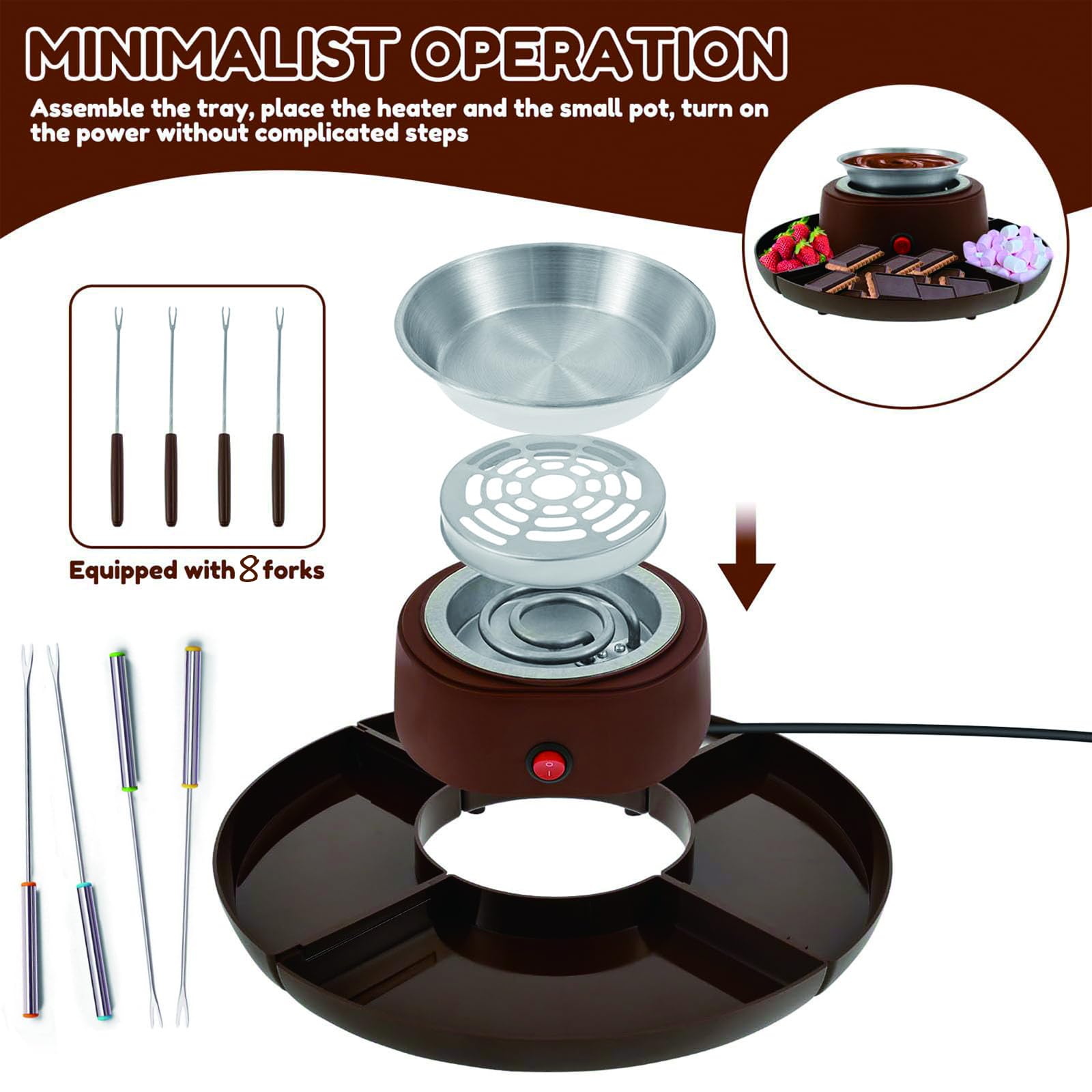 2-en-1 S’Mores Maker & Set de Fondue de Chocolate – Asador Eléctrico de Malvaviscos 280W con Temperatura Ajustable & 14 Accesorios, Kit Indoor para Fiestas, Noches de Película & Regalos