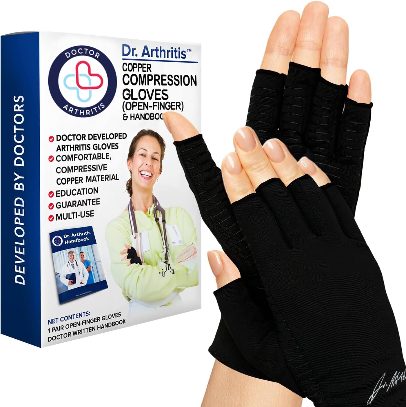Dr. Arthritis Arthritis Copper Compression Gloves for Women and Men, Carpal Tunnel Gloves, Hand Brace for Arthritis Pain and Support (Black, Small)