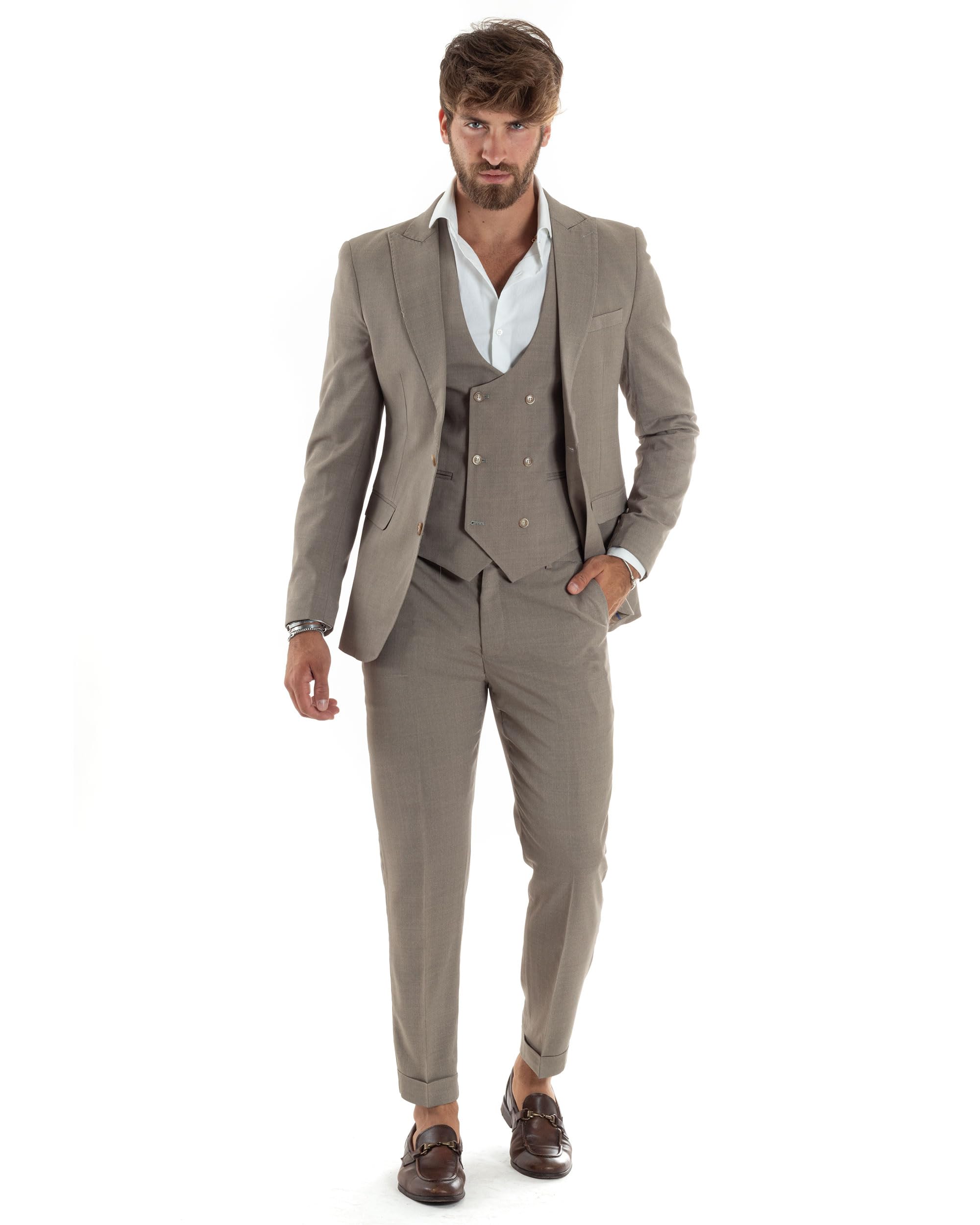 Slim Fit Vestito Uomo Gessato Grigio Abito Uomo Tortora Abito Uomo