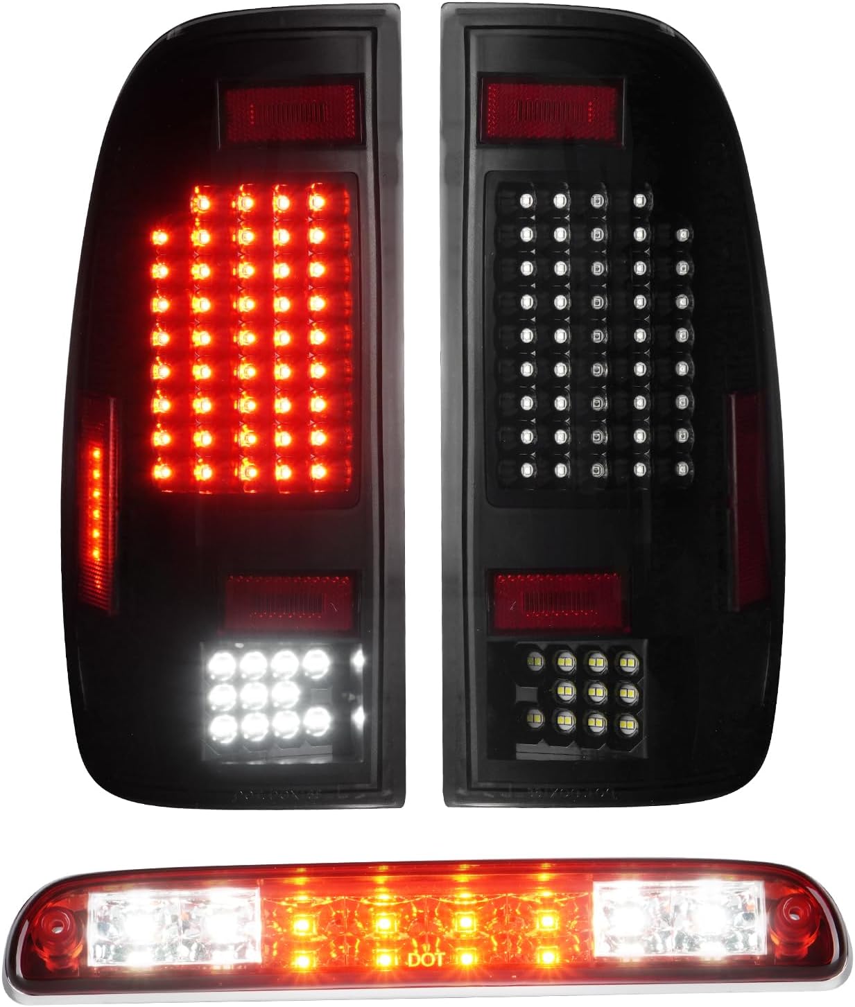 LED Tail Lights Assembly + 3rd Brake Light Kit Fit for Ford F-250 F-350 F-450 F-550 Super Duty 1999-2007, Tail Light Smoke Lens, Brake Light Red Lens