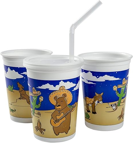 AmerCare Vasos térmicos de temática mexicana de 12 onzas con pajitas y tapas, caja de 250