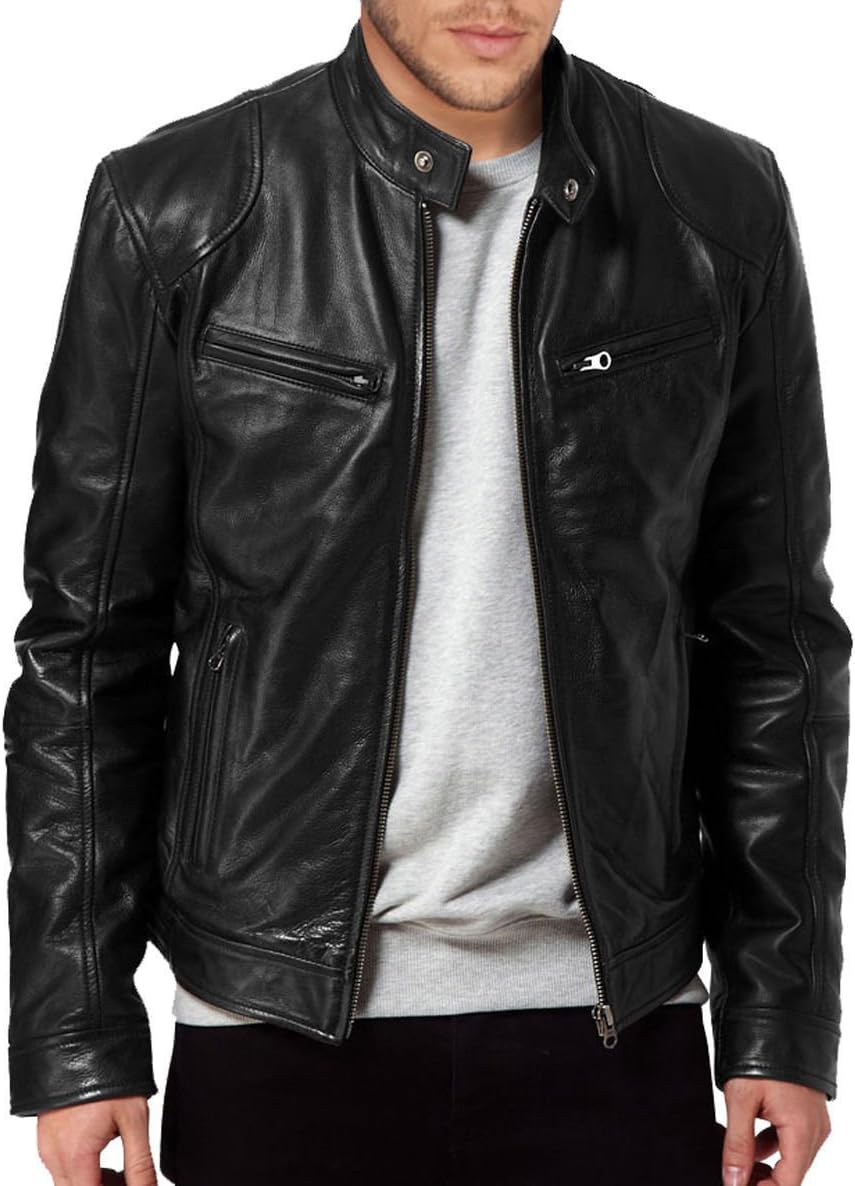 Mens Genuine Lambskin Motorcylce Leather Jacket