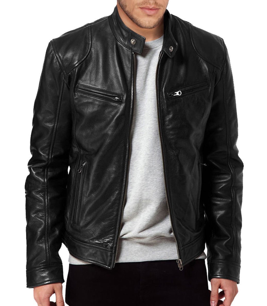 Mens Genuine Lambskin Motorcylce Leather Jacket