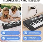 37 Clés clavier piano pour les débutants - Batterie rechargeable intégrée (1200mAh) Instrument de musique électronique avec micro LED Écran 200 Tonalités 200 Rythmes 50 Démos, Cadeau pour débutants, Noir