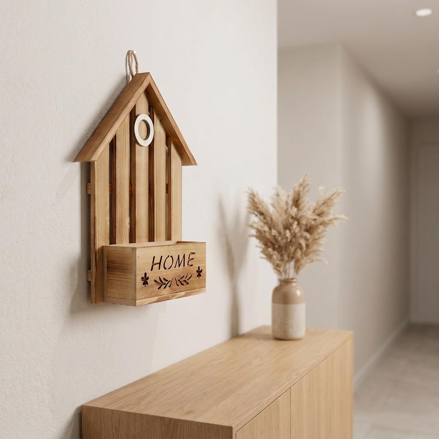 DOITOOL Wooden Hanging Plant Shelf with House Shape Design, Rustic Brown Wall Mounted Storage Frame for Flowers and Plants, Easy Installation Decorative Shelf for Bedroom and Living Room