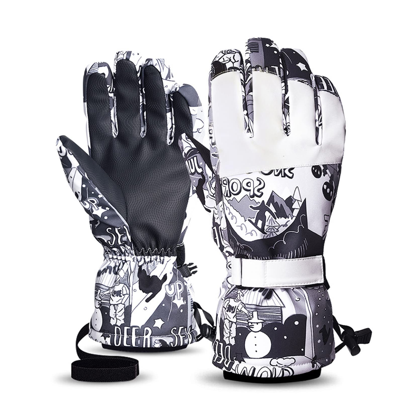 Gant de Ski d'hiver Impression Imperméable Ultra-légère Gants Chauds Gants en Coton à Écran Tactile Moto Équitation Gants de Neige