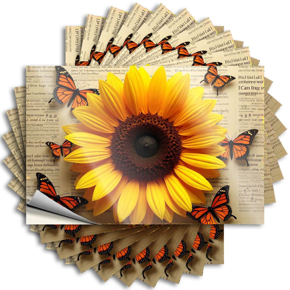 Sunflower with Butterflies On Textured Background. Motivational Sticker | Funky Waterproof Vinyl Helmet Ideas Removable Decal Peel Stick(12X18CM)
