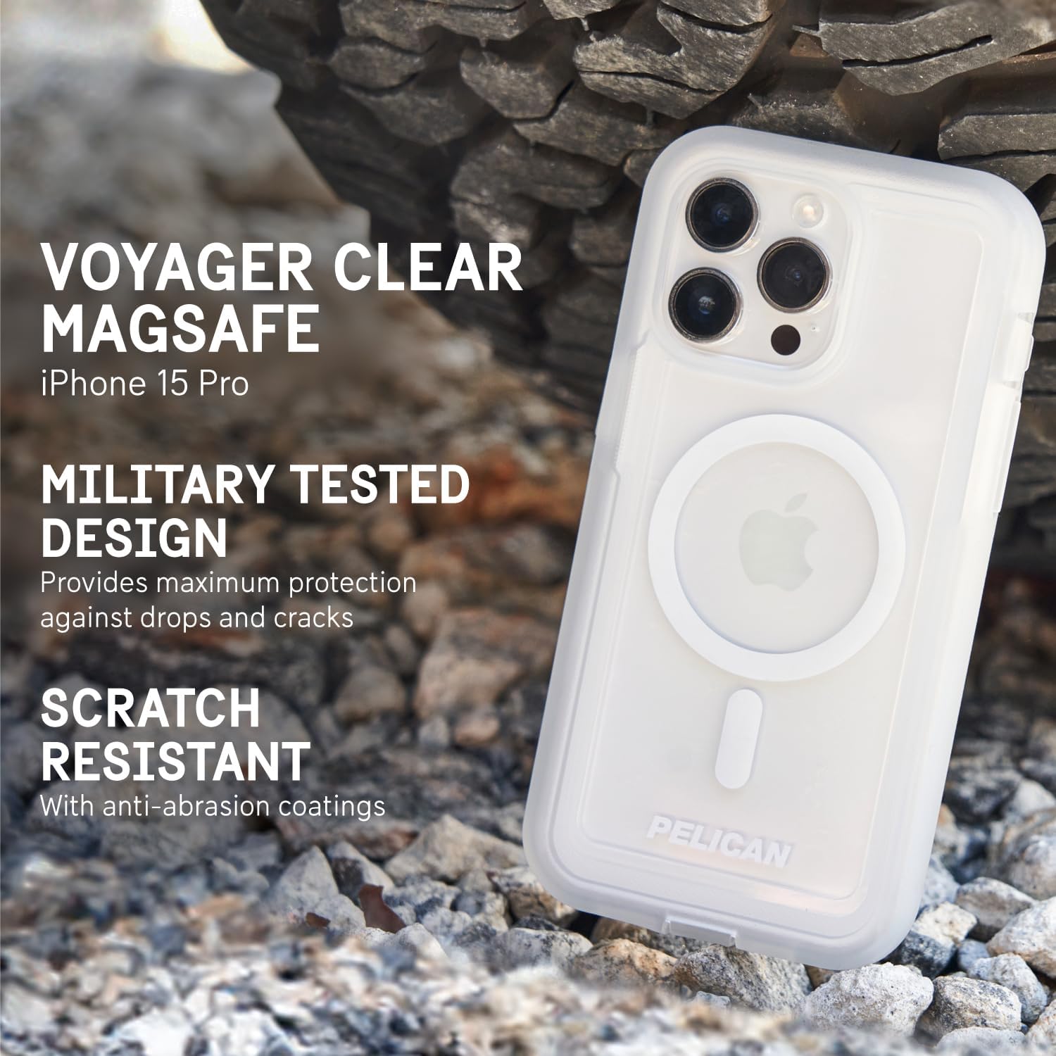Pelican Voyager Series - iPhone 15 Pro Case 6.1" [Compatible with MagSafe] [Anti-Yellow] Magnetic Charging Phone Case with Belt Clip Holster Kickstand [18ft Military Grade Drop Protection] - Clear - Image 2