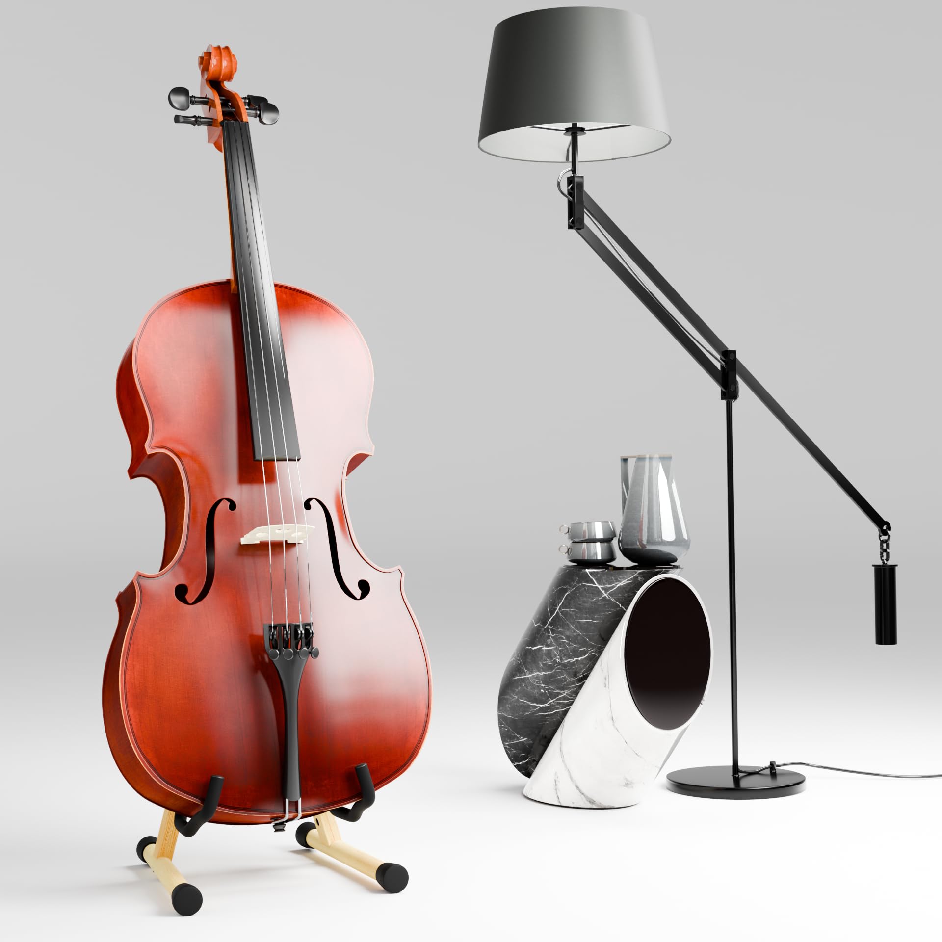 Cello-Ständer mit Bogenhalter, A-förmiger Holzfußständer mit gepolstertem Schaumstoff – Handgefertigte Halterung für 1/2, 3/4, 7/8, 4/4 (Vollgröße) Celli und Gitarren (Ashwood, Cello)