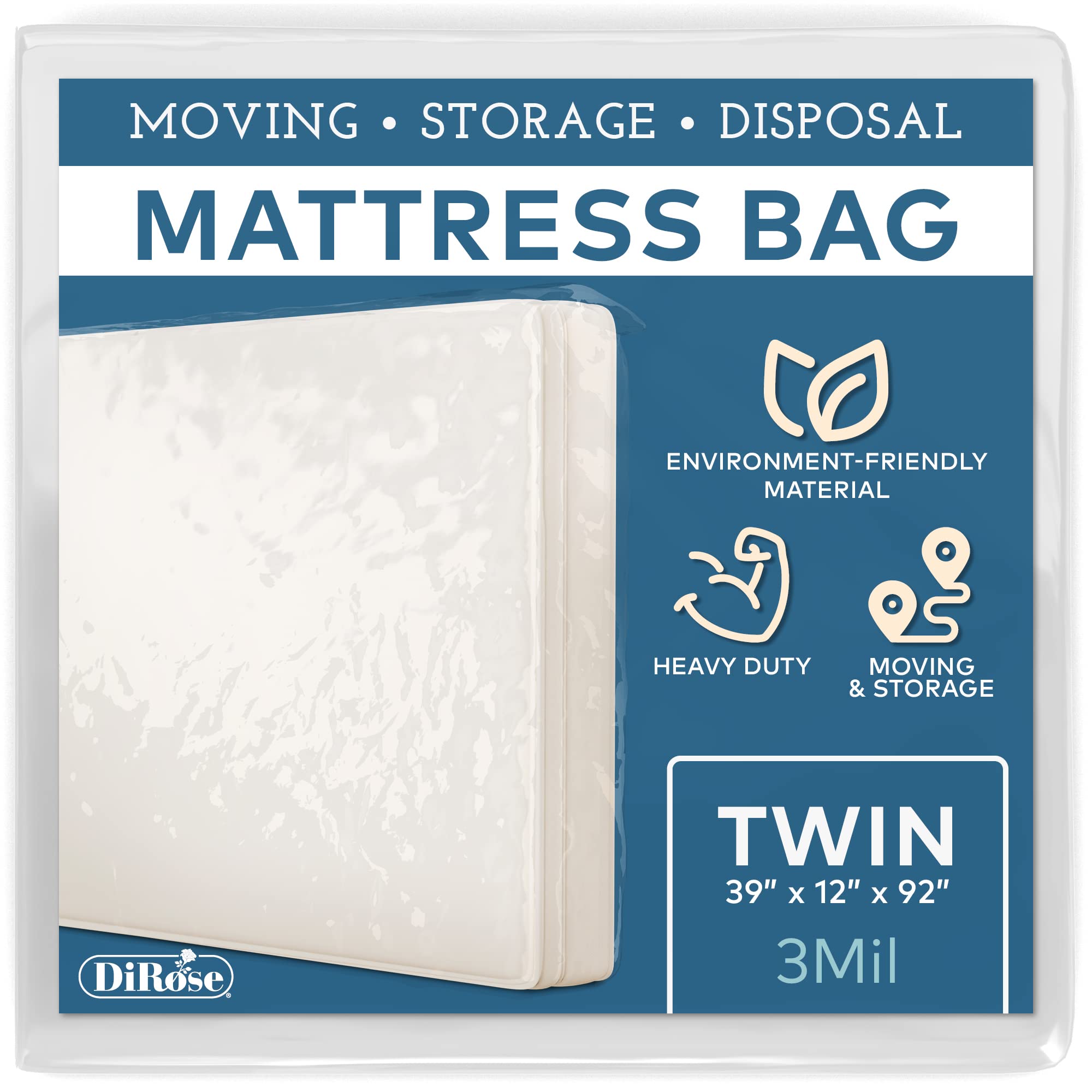 Mattress Storage Bag - Twin Size Thick Plastic Moving Cover Transport Disposal and Protector - 3 mil Heavy