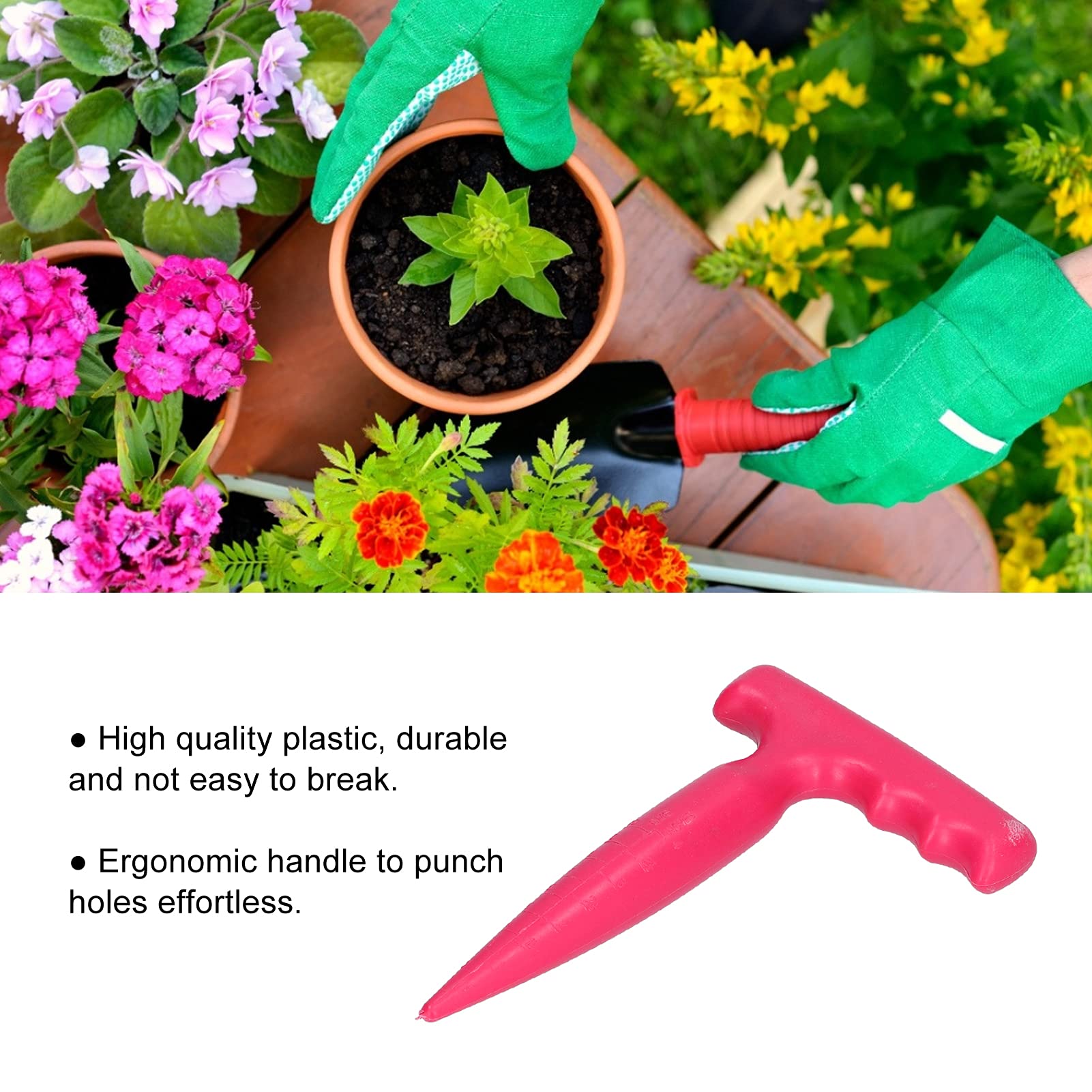Garden Seed Planter Tool, Plant Hole Digger, 7.1x4.5in Plastic Garden Seed Planter Long Handle Bulb Planter Tool for Seedling for Transplanting Planting()