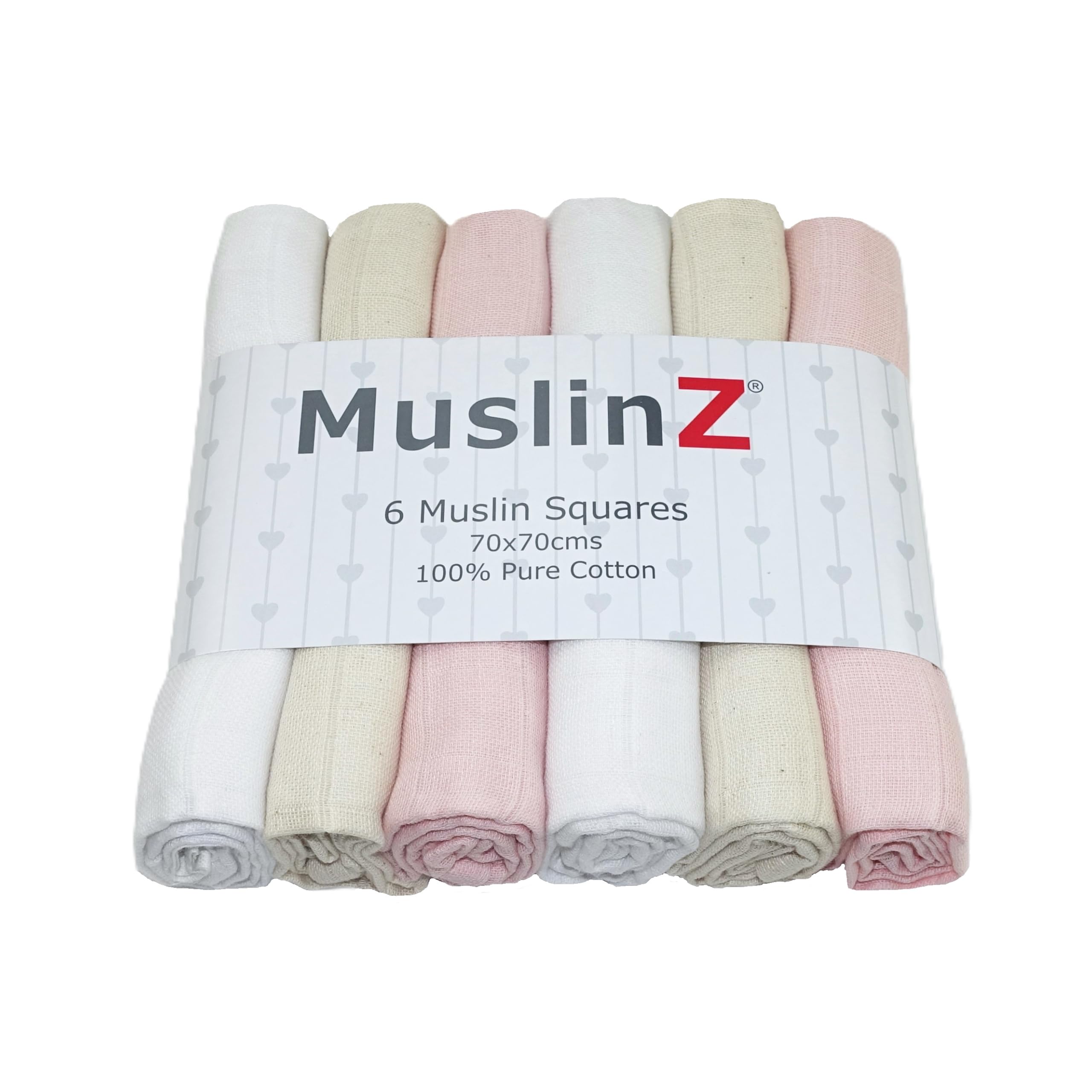 MuslinZ Muslin Cloths for Baby - Baby Burp Cloths - Face Cloths - 6 Pack Muslin Squares - Large 70x70cm - Soft, Absorbent & Breathable - Multi Use Newborn Baby Cloths - (Pale Pink Neutrals) — image 1