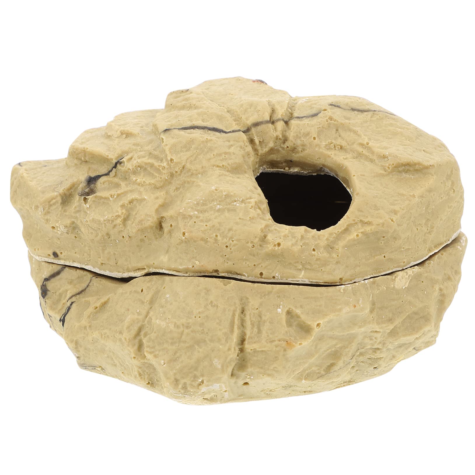 Sosoport Khaki Resin Reptile Cave with Upper and Lower Cover Design Providing Secure Hiding and Cozy Warm Environment for Reptiles and Lizards in Tropical Rainforest or Desert Habitats