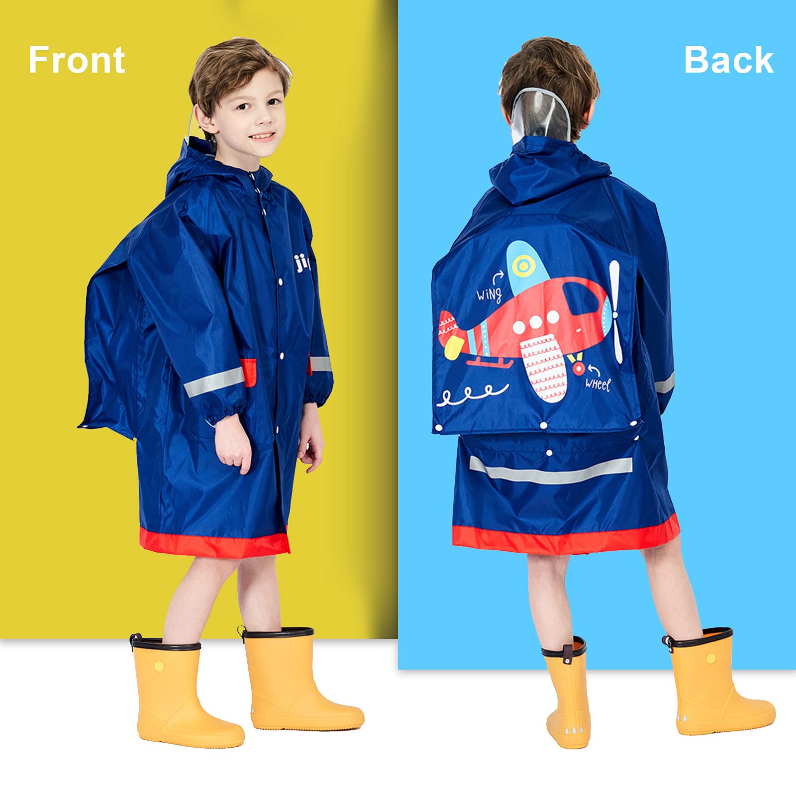 Poncho Pluie á Capuche Enfants Combinaison Imperméable Manteau Cape Vetement Veste Léger Long Réfléchissant Randonnée Running Sport Animal Imprimé Unisexe Filles Garçons 3-12 Ans