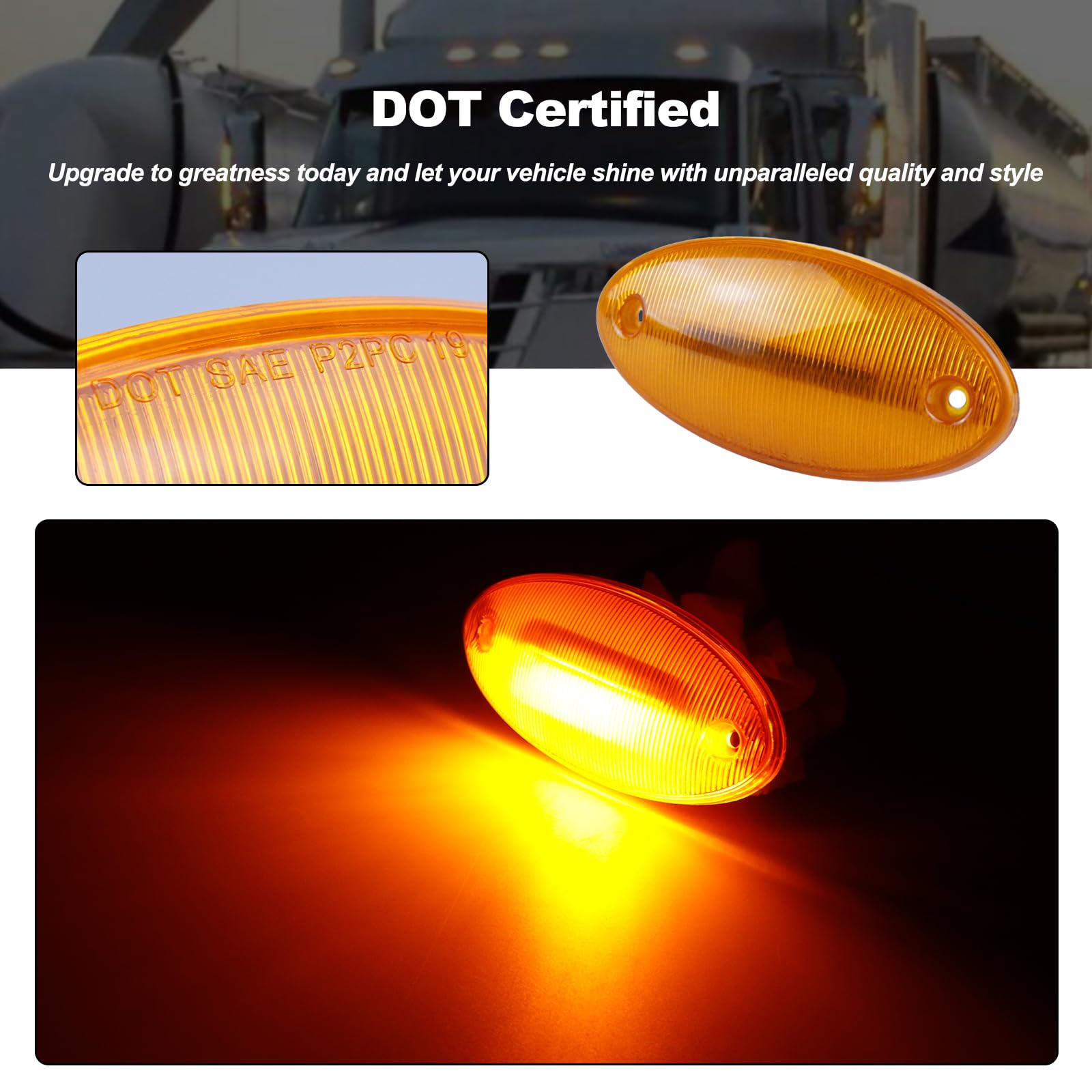 XtraGlow for International ProStar/LoneStar Workstar International Series Truck Cab Marker Roof Light 888-5125 Amber Lens Top Lights Assembly, 5Pcs