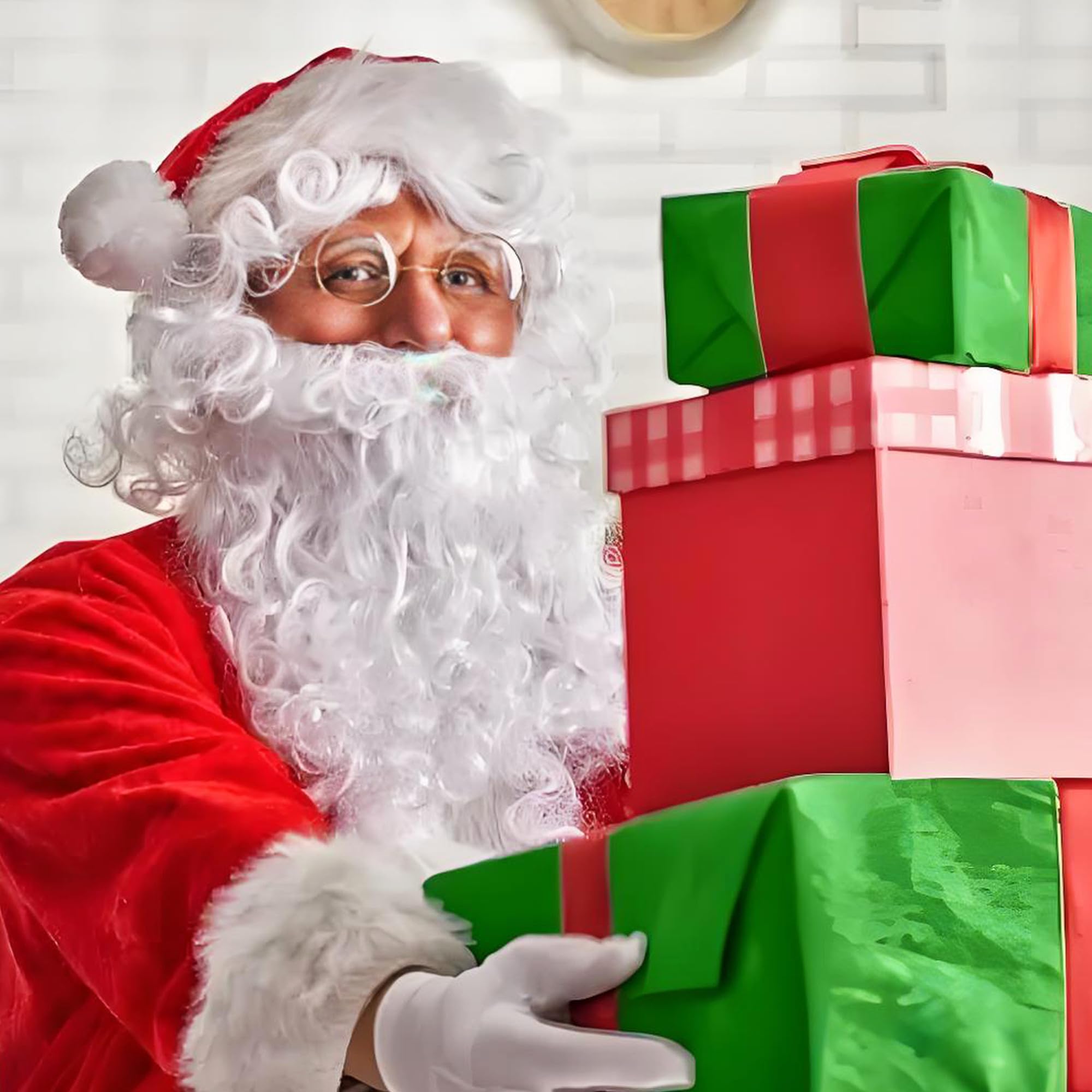 weihnachtsmann kostüm, weihnachtsmann bart und perücke,weihnachtsmann mütze, brille, Fäustling für Weihnachten, Kostüm für Nikolaus, Weihnachtsfeier Weihnachtszubehör,6 Stück