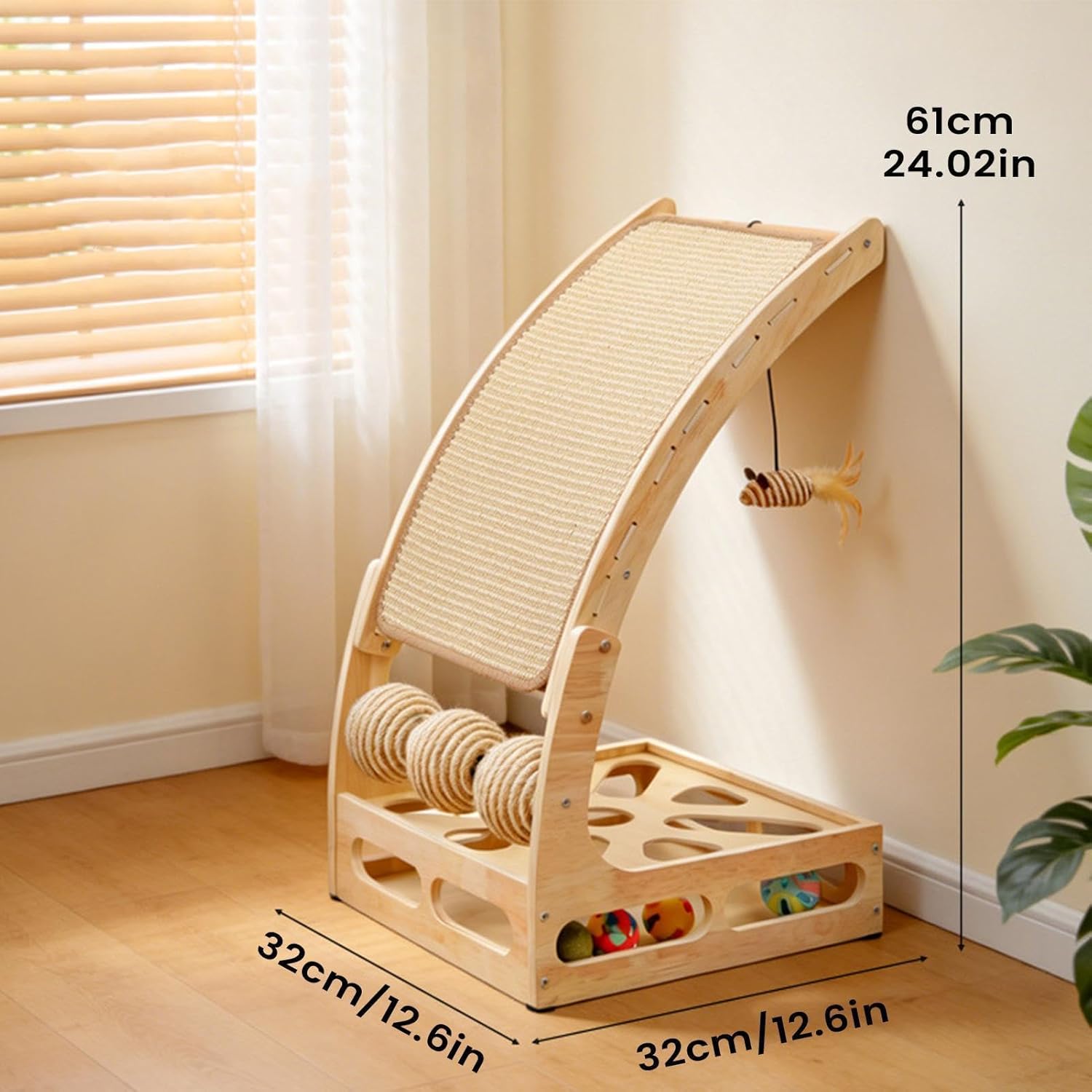 Genérico Scratching Post for Cats | Toy with Ball and Maze Furniture Protector – Vertical Sharpening Board for Corner, Bedroom, Apartment or Game Room