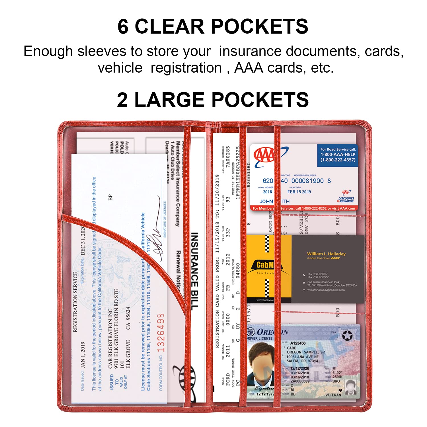 Cacturism Porta Documenti Auto - Organizzatore Vano Portaoggetti In Pelle, Per Libretto E Assicurazione, Patente E Carte