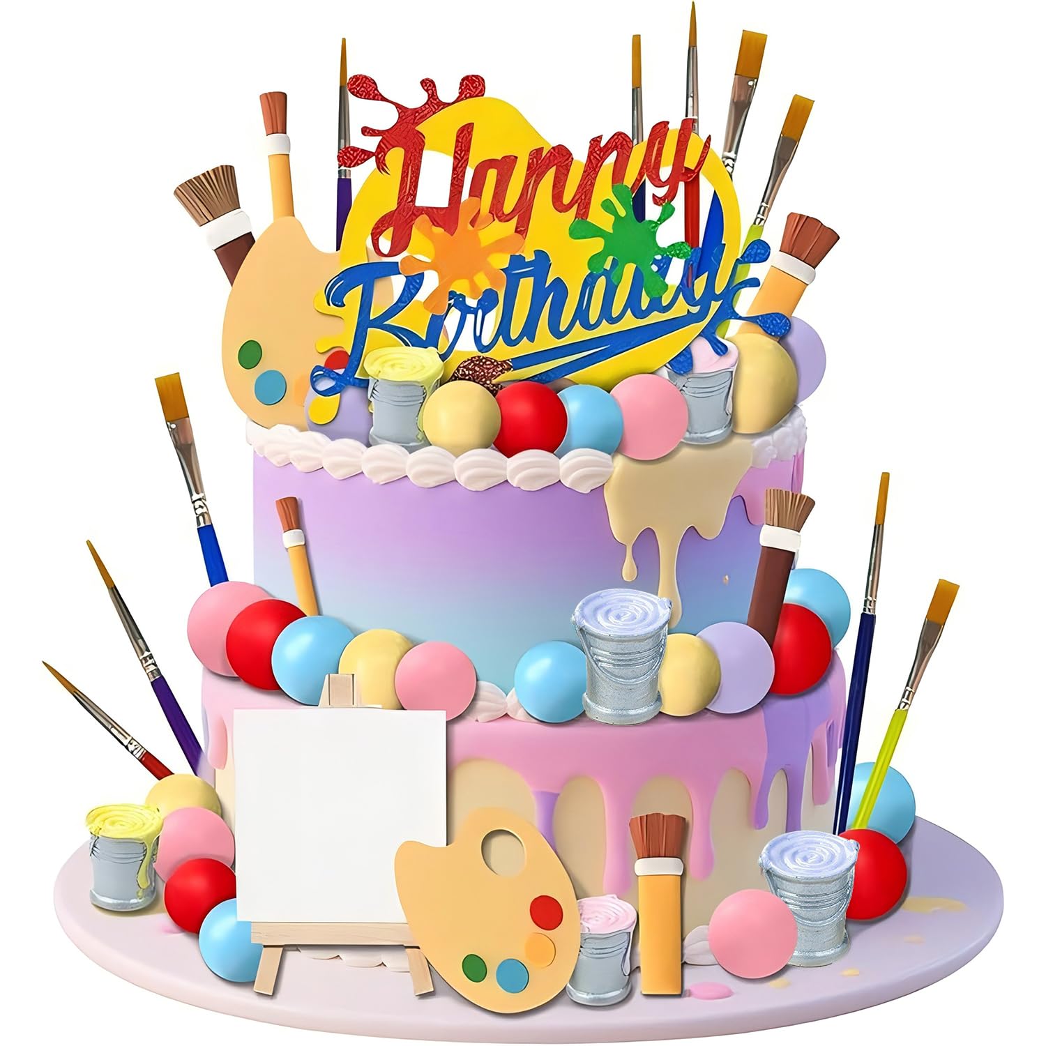 30Pcs Art Painting Cake Decoration, Brush Palette Mini easel Paint Jar Ball Theme Supplies, Boys and Girls Birthday Cake Decoration, Graduation Party, Art Enlightenment, Art Enthusiast Birthday