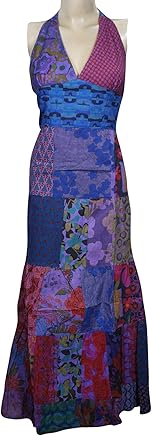 Women's Purple Casual Dress Patchwork Sleeveless Printed Spaghetti Strap Maxi Dresses S/M