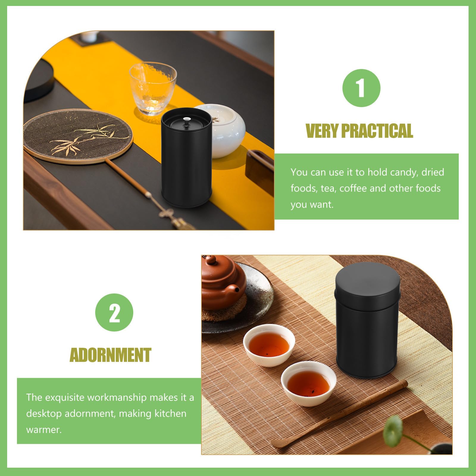 Tofficu Recipiente para Té Doméstico de Hojalata Negro Función de Sellado y Almacenamiento para Cocina y Escritorio de Estilo Simple