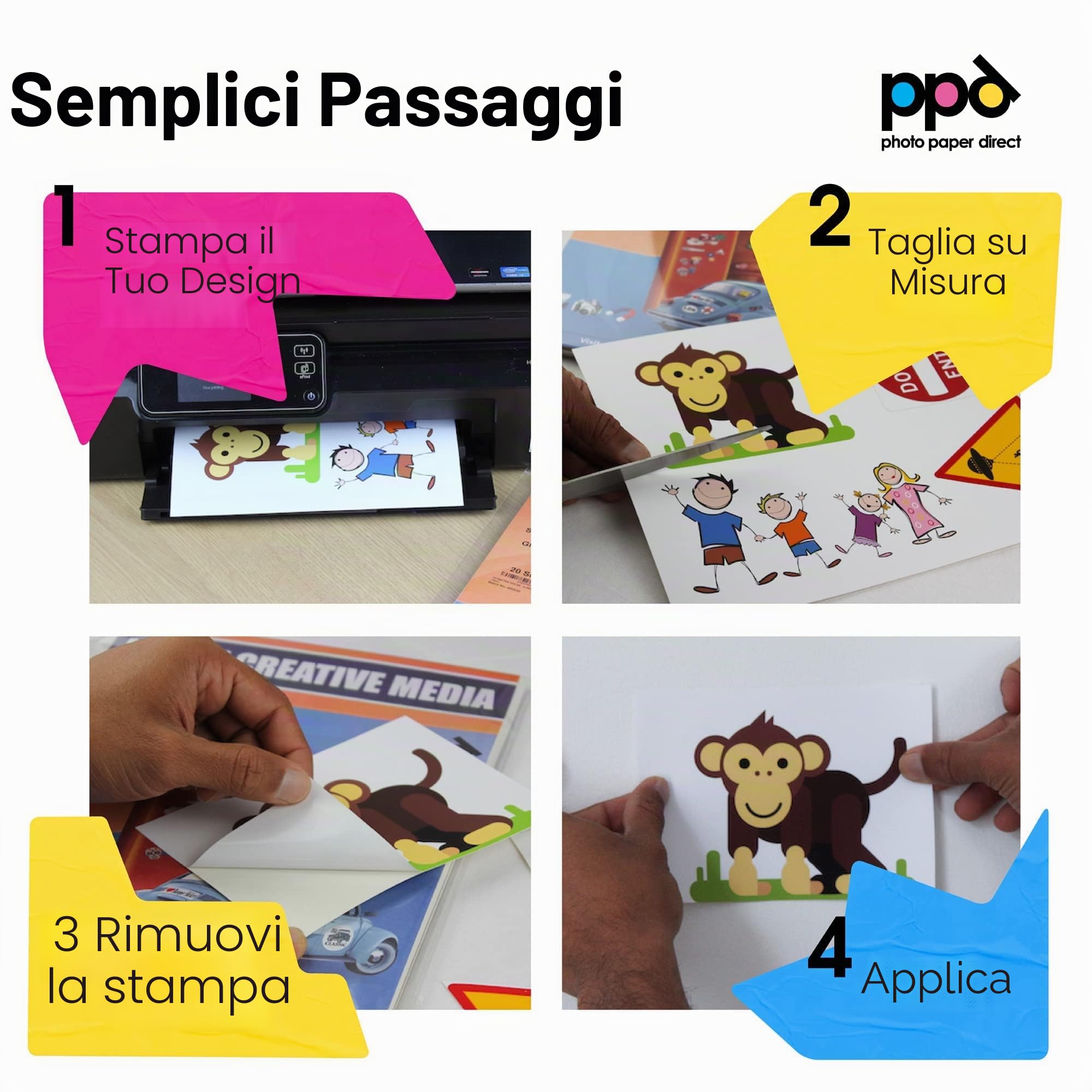 PPD A4 10 Fogli Carta Vinile Adesiva Lucida per Stampanti Inkjet - Sticker Bianco
