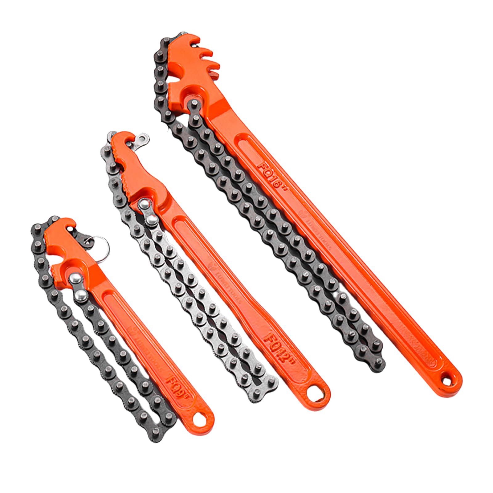 Reversible Chain Wrench Set 9"/12"/16" - Oil Filter & Pipe Tool, High Carbon Steel Adjustable Grip for Mechanics, Plumbers, 7.5" Diameter Capacity (9in)