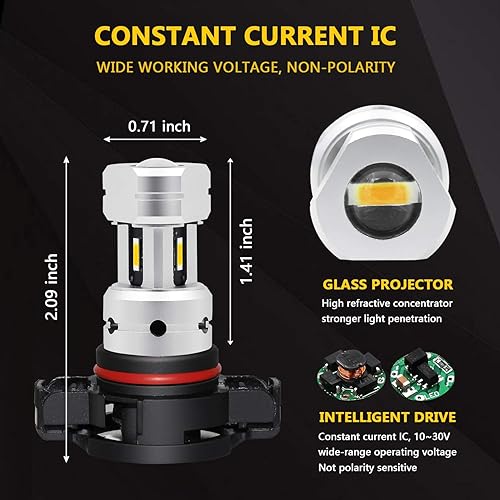 Miniatura 4 de PHINLION PSX24W 2504 Bombillas LED amarillas antiniebla de 3800 lúmenes, superbrillantes, CSP 12276, repuesto para lámparas antiniebla de automóvil,