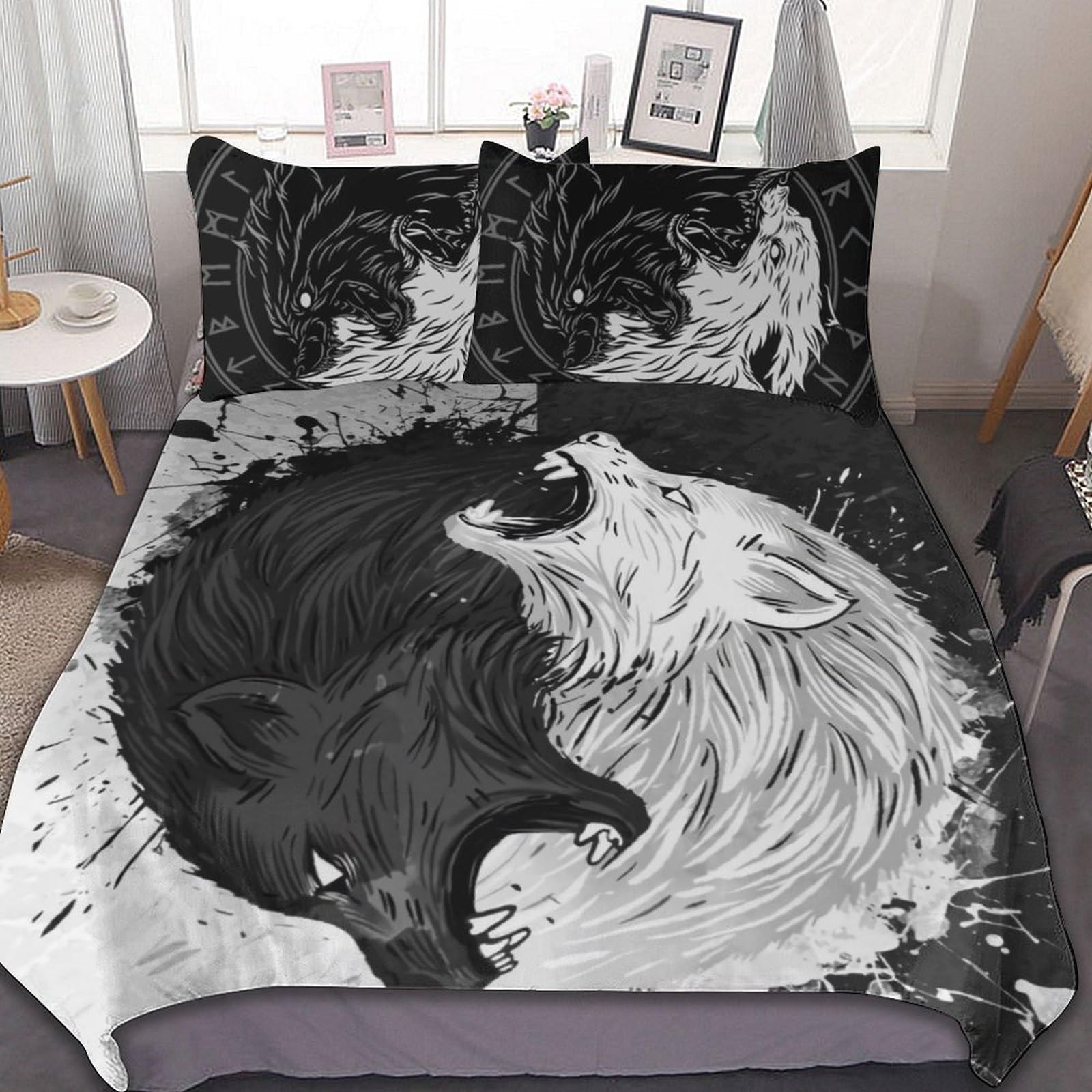 Literie viking nordique ensemble de couvertures matelassées loup