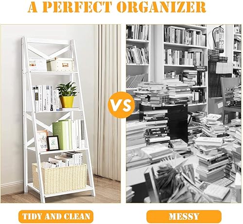 Miniatura 6 de Estante de escalera de 4 capas, estantería de madera de pie independiente, estante de exhibición de plantas de flores, estantería de almacenamiento