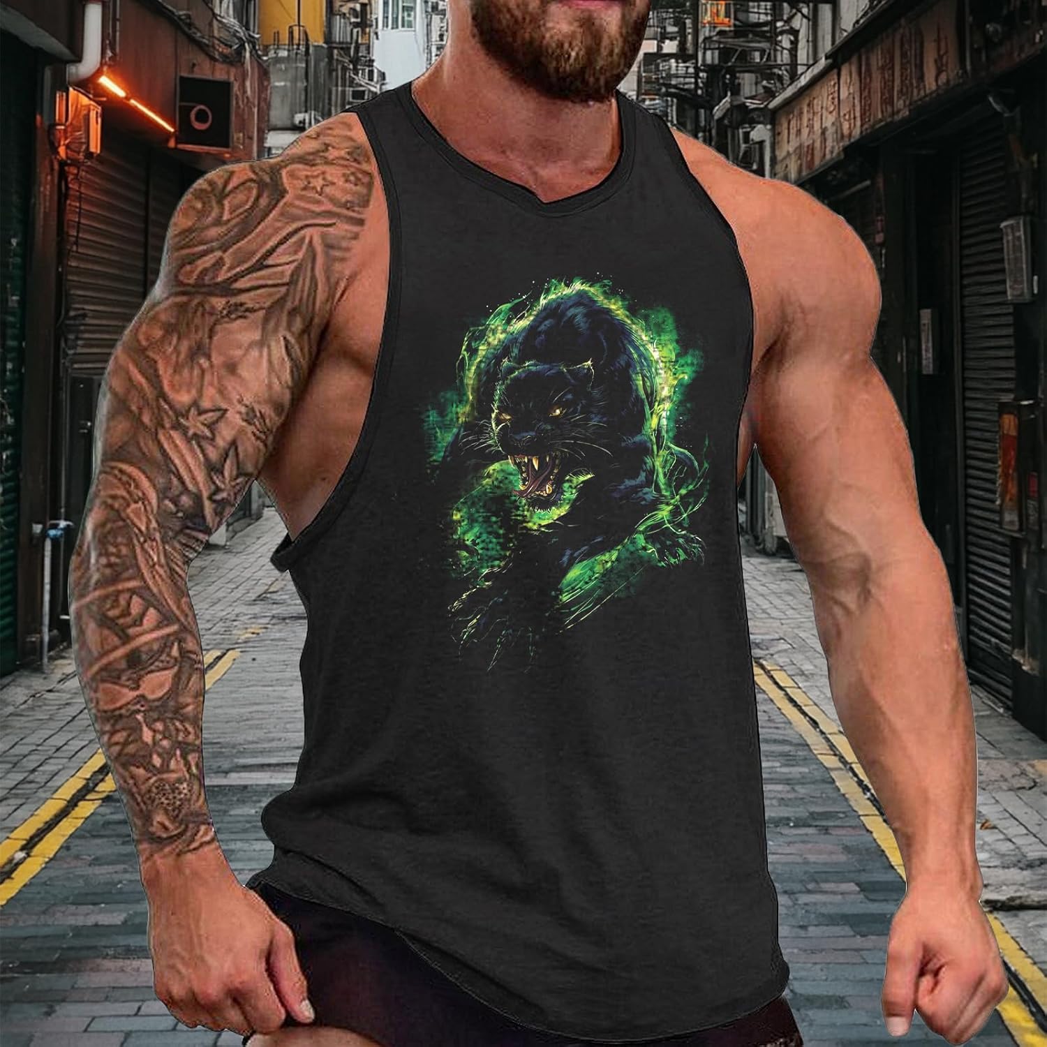 Mens Cotton Tank Tops Comfy Graphic Breathable Summer Quick Dry Cool Fitness Basic Sleeveless Shirt - Image 2