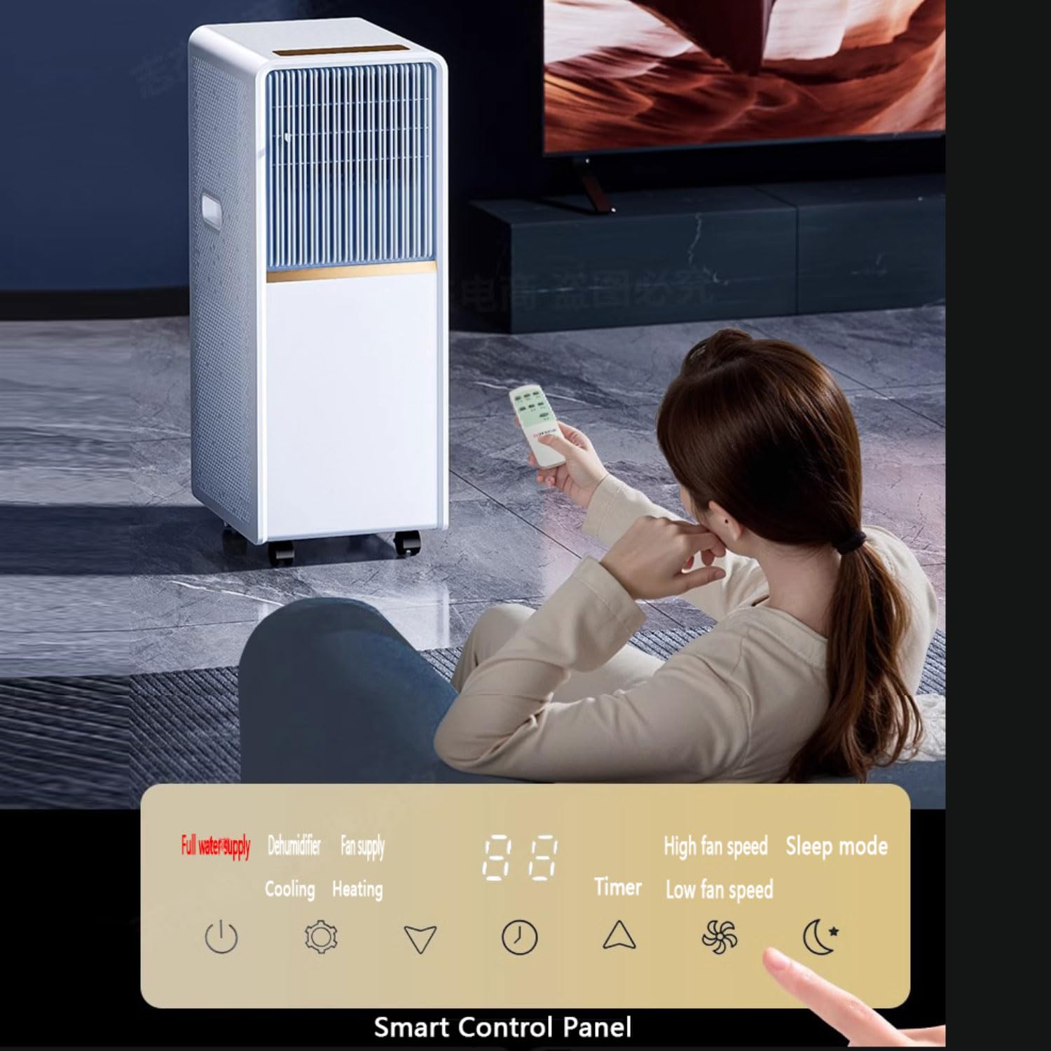 Condizionatore d'aria portatile con ventola di raffreddamento, deumidificatore e timer 24 ore, telecomando, non necessita di collegamento alla parete, oscillazione a 120° per raffreddamento di stanze