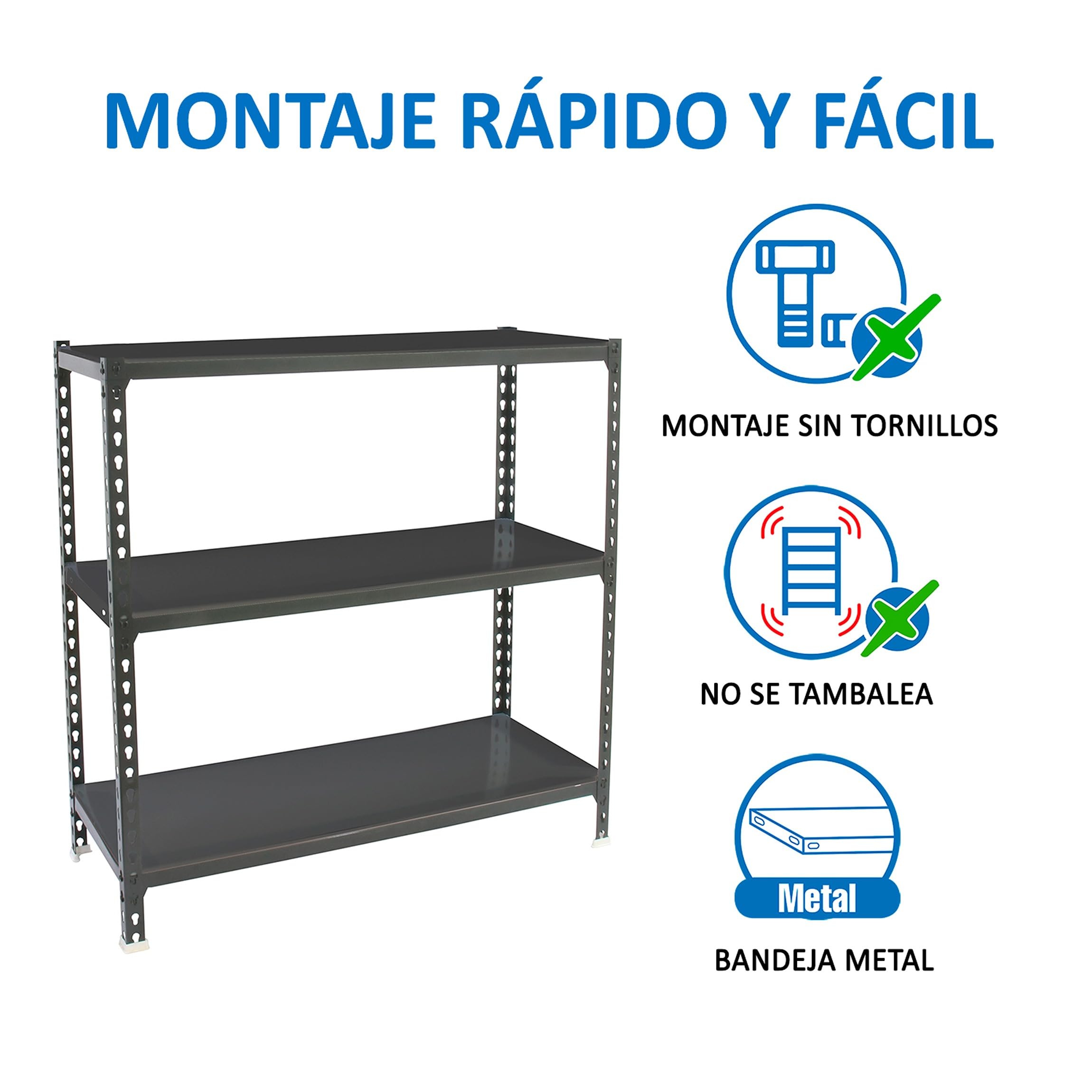 Simon Rack Estantería Metálica 900x1000x300 mm - Simonclick | 3 Alturas, Bandeja Metal, 180 kg de Punto Flexión, Antracita, Pintura anticorrosión, Montaje sistema clic